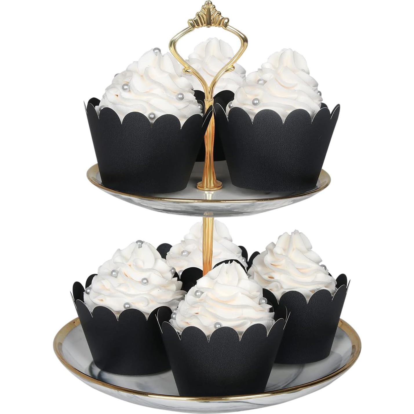 KPOSIYA Set de 100 Fundas para Cupcakes Decorativas Negro