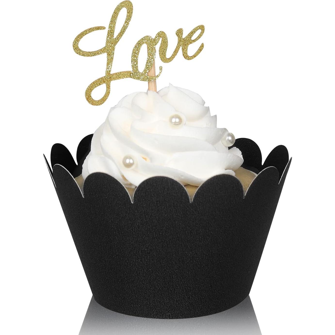 KPOSIYA Set de 100 Fundas para Cupcakes Decorativas Negro