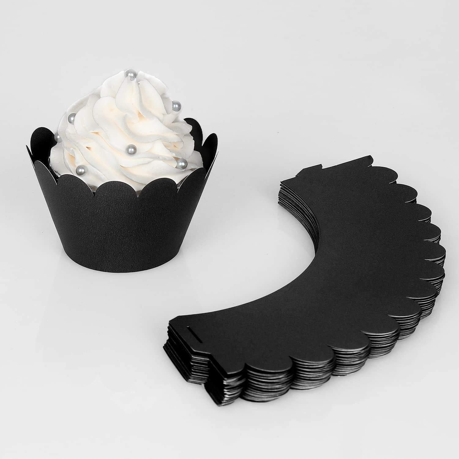 KPOSIYA Set de 100 Fundas para Cupcakes Decorativas Negro