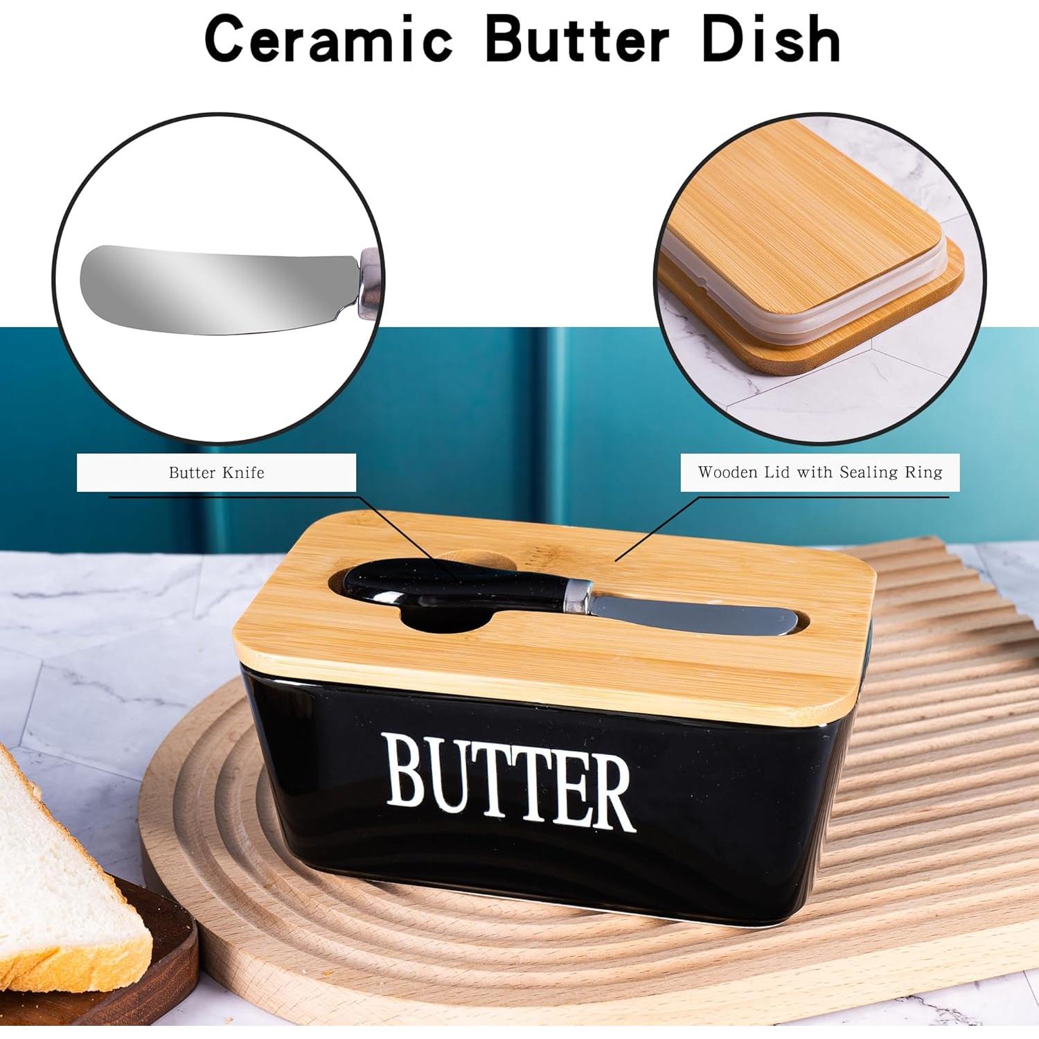 Plato de Mantequilla Cerámica QIANCHANG Negro con Tapa 650ml