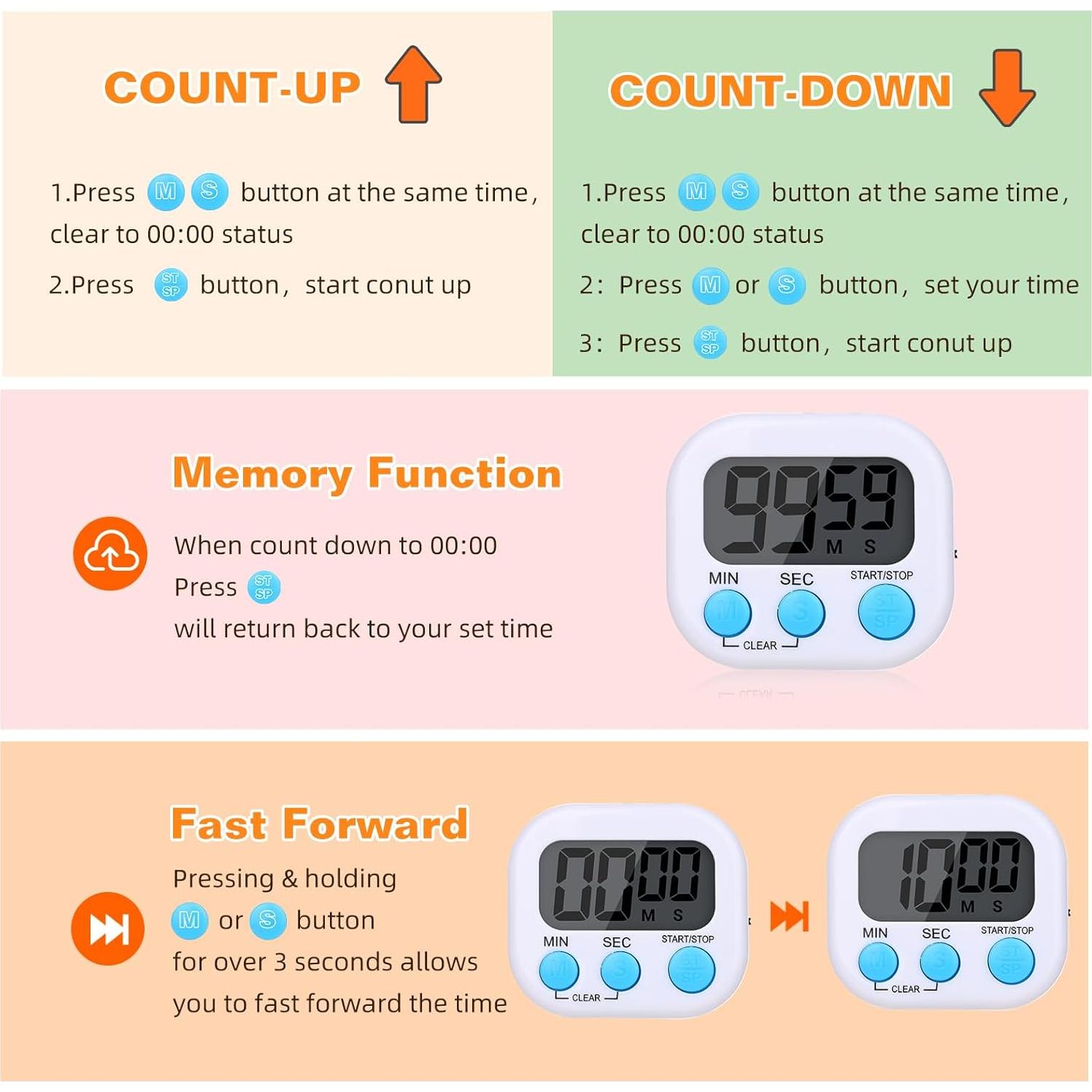 Paquete de 12 Temporizadores de Cocina Digitales Dualshine