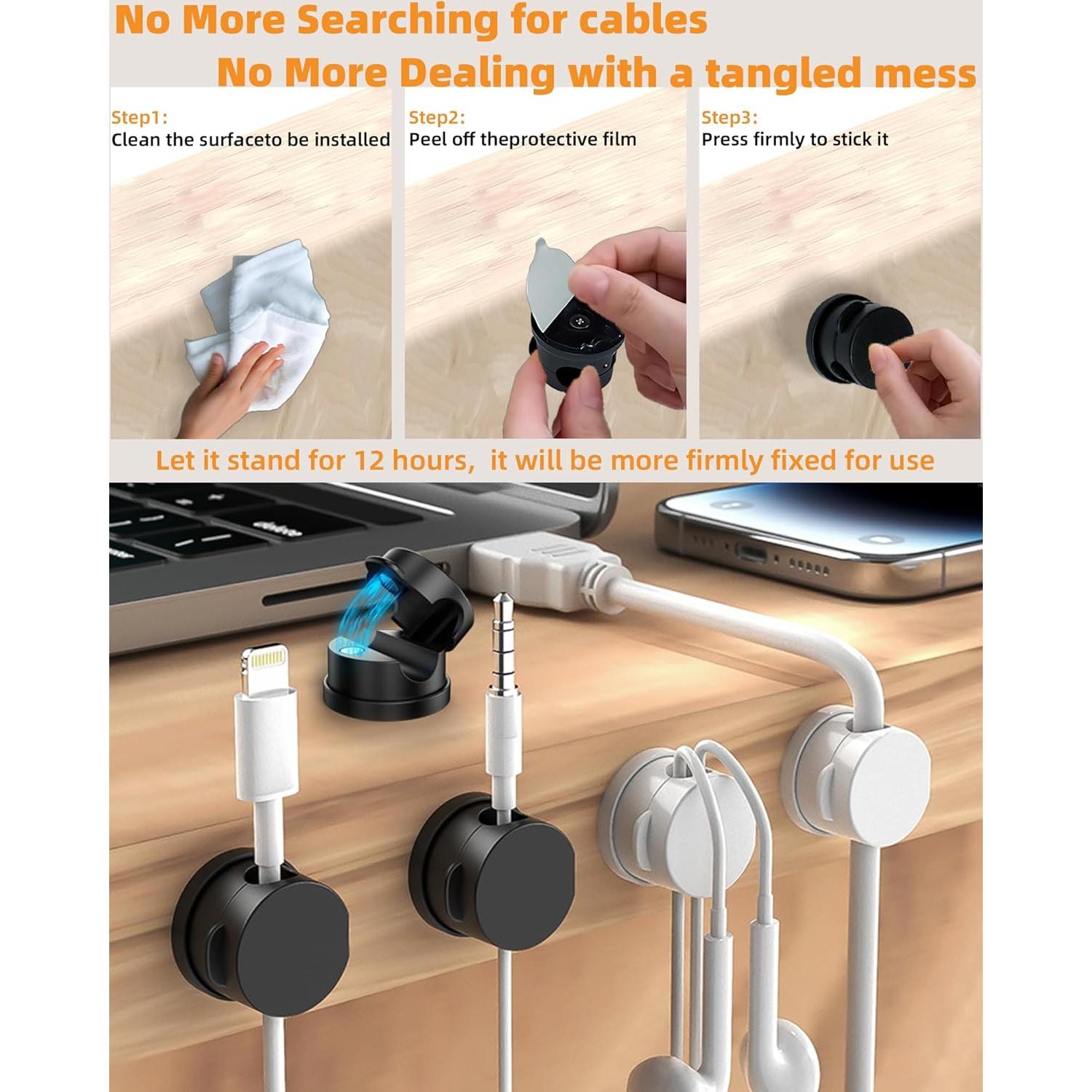 Organizador de Cables Magnético UJT 6 Paquetes Negro 360°