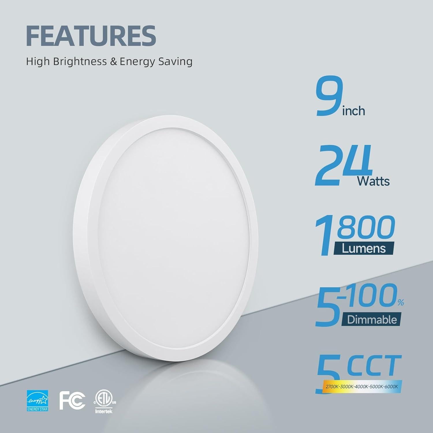 Luz de Techo LED Empotrada ECOELER 24W 1800Lm 9" 5 Temperaturas