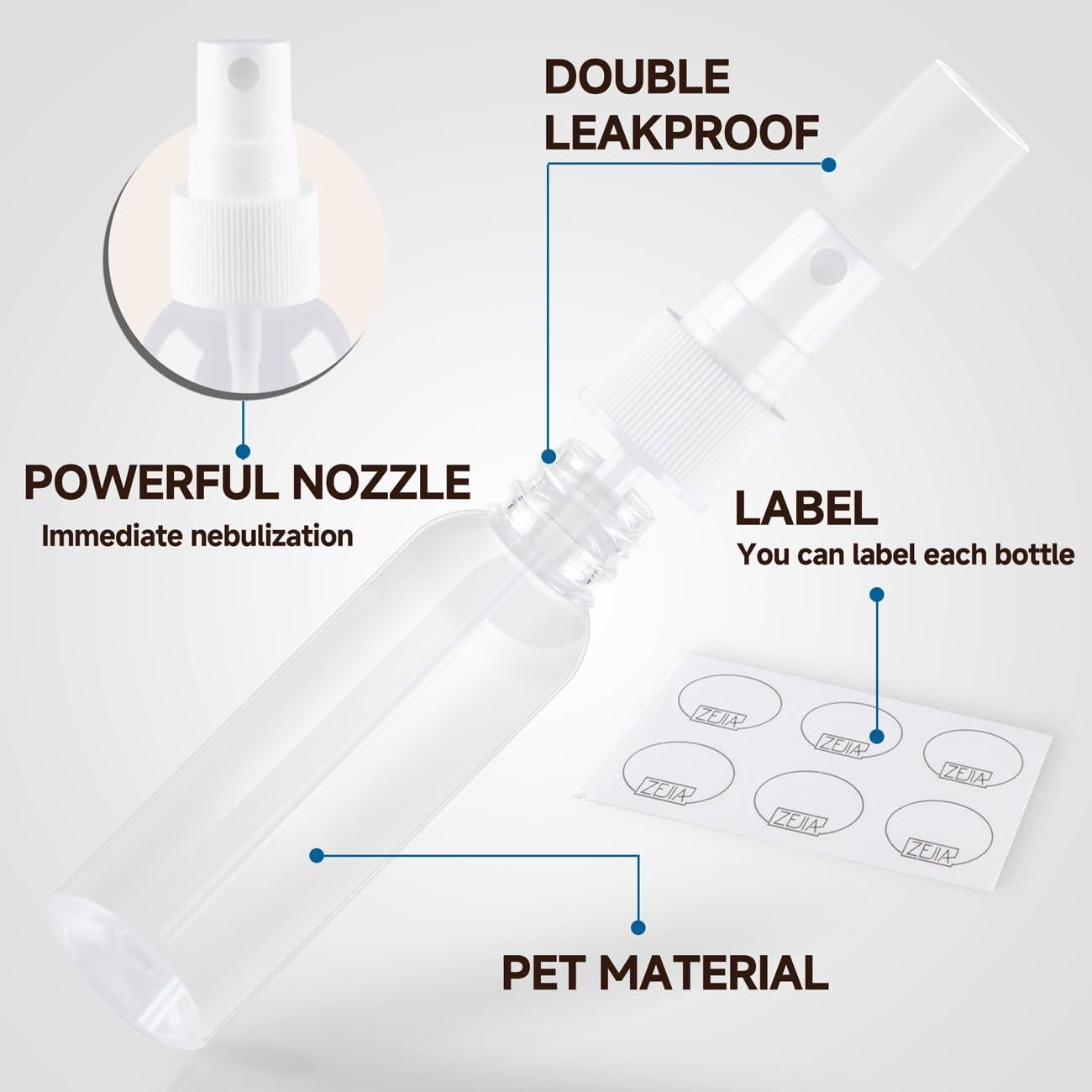 Botellas de Spray Pequeñas 60ml ZEJIA - 3 Piezas Rellenables