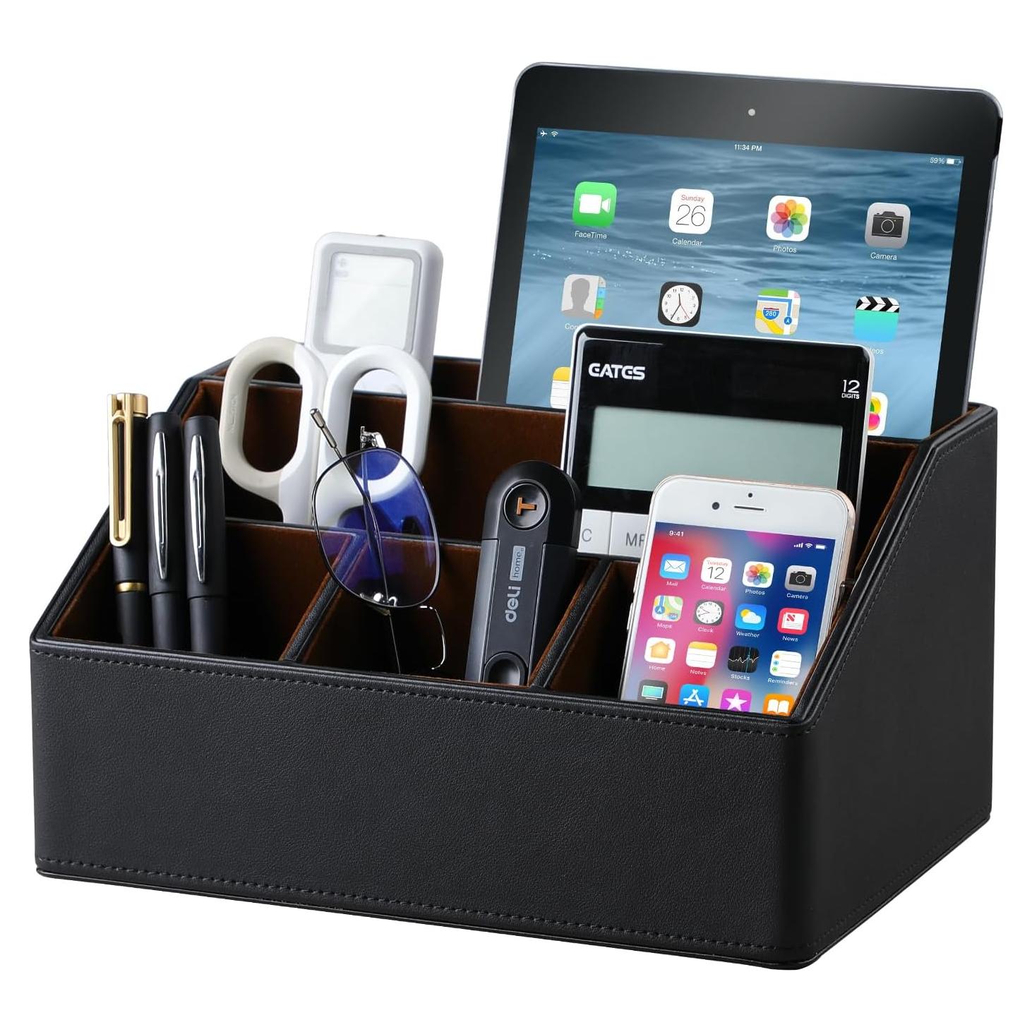 Organizador de Escritorio Cretkhp de Cuero PU Negro 5 Compartimentos