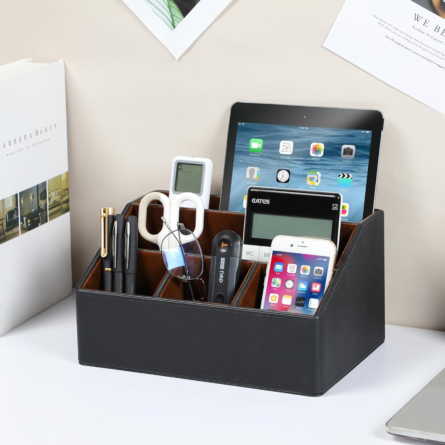 Organizador de Escritorio Cretkhp de Cuero PU Negro 5 Compartimentos