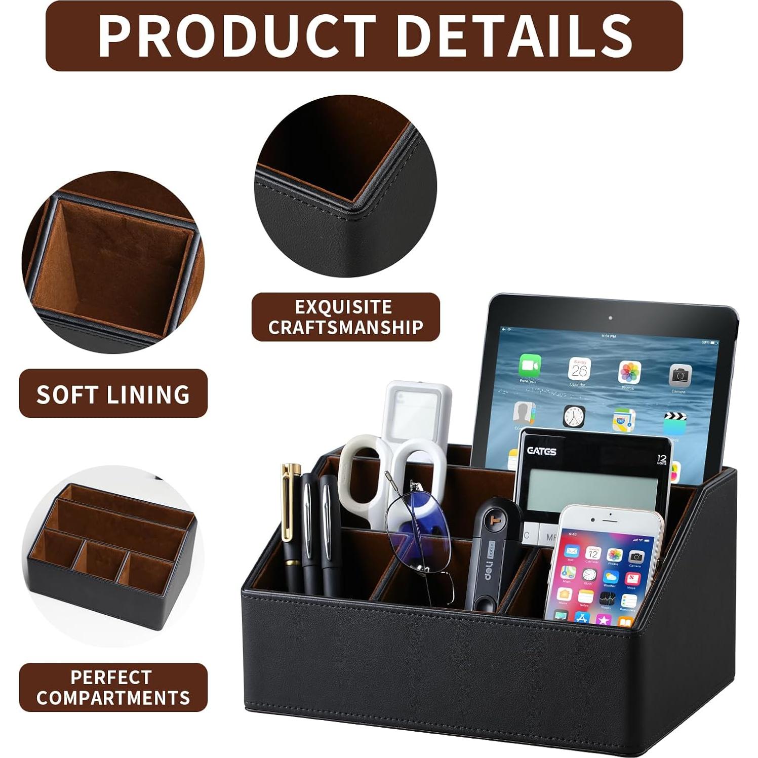 Organizador de Escritorio Cretkhp de Cuero PU Negro 5 Compartimentos