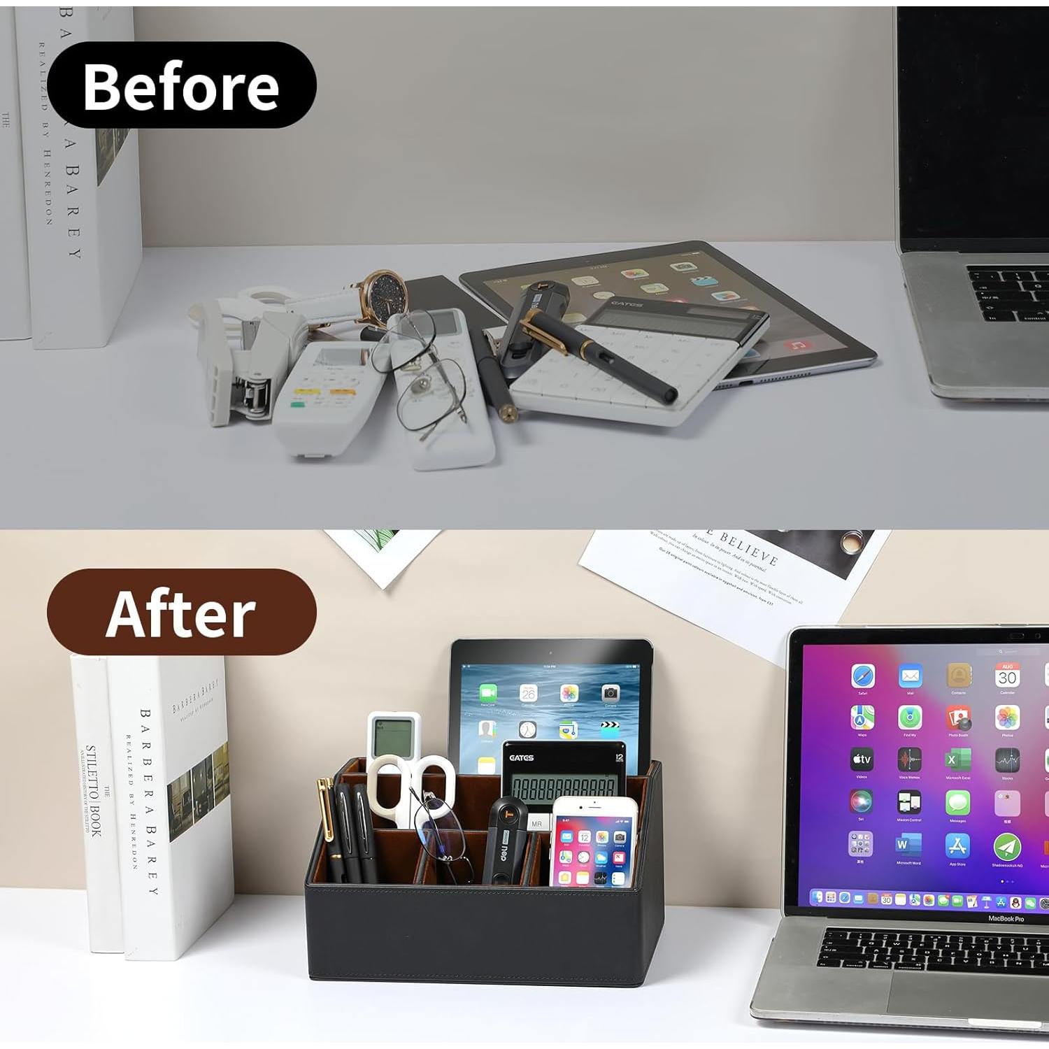 Organizador de Escritorio Cretkhp de Cuero PU Negro 5 Compartimentos