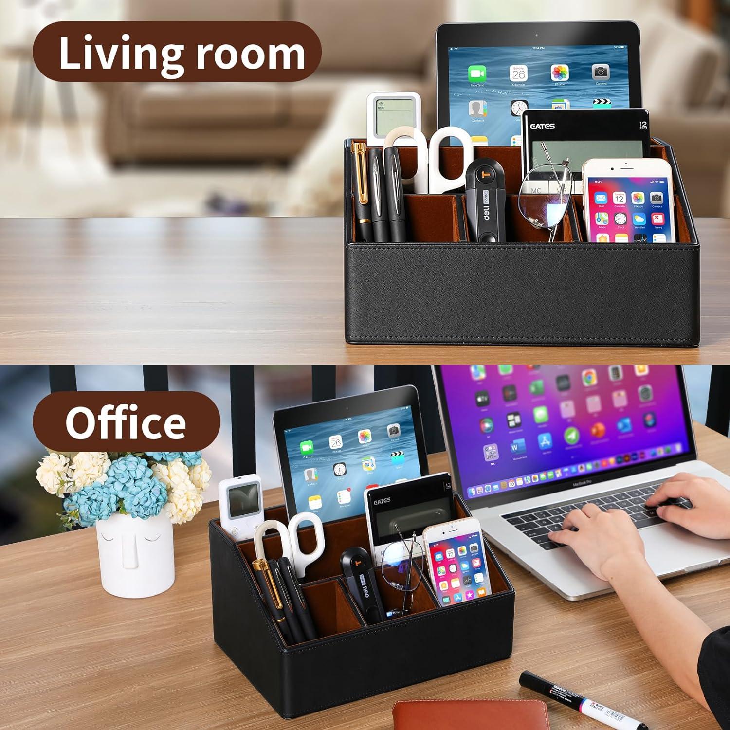 Organizador de Escritorio Cretkhp de Cuero PU Negro 5 Compartimentos