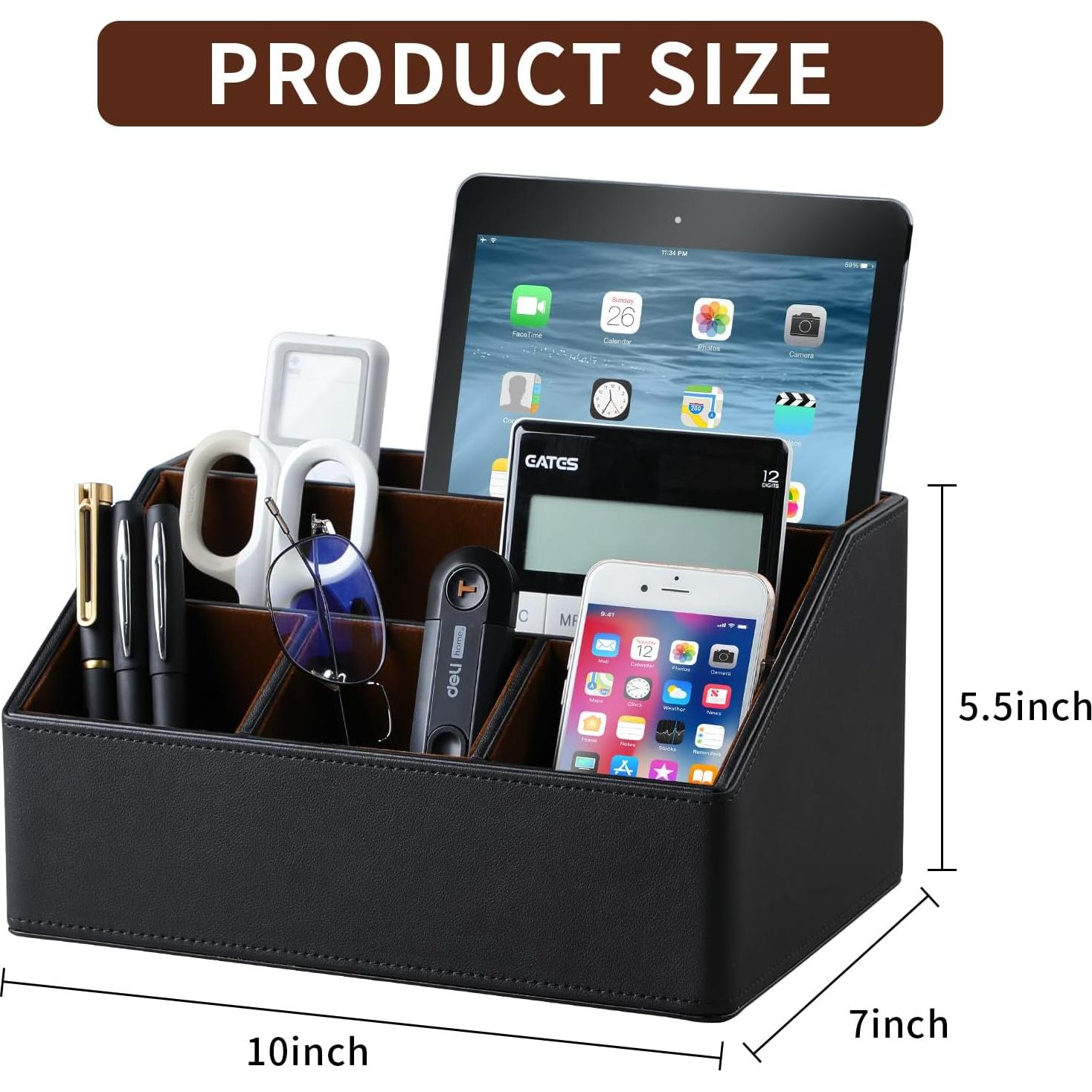 Organizador de Escritorio Cretkhp de Cuero PU Negro 5 Compartimentos