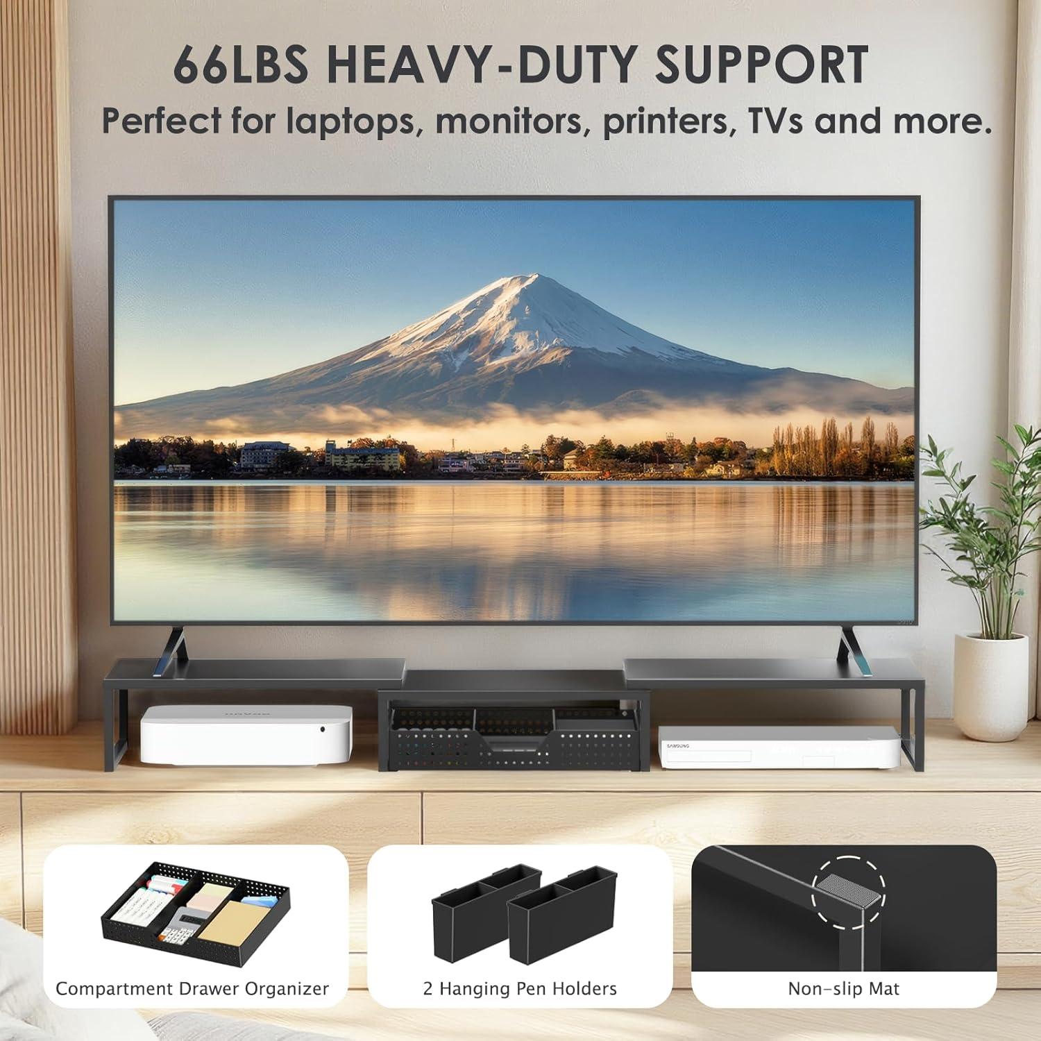 Soporte Elevador para Doble Monitor OPNICE con Cajón Negro