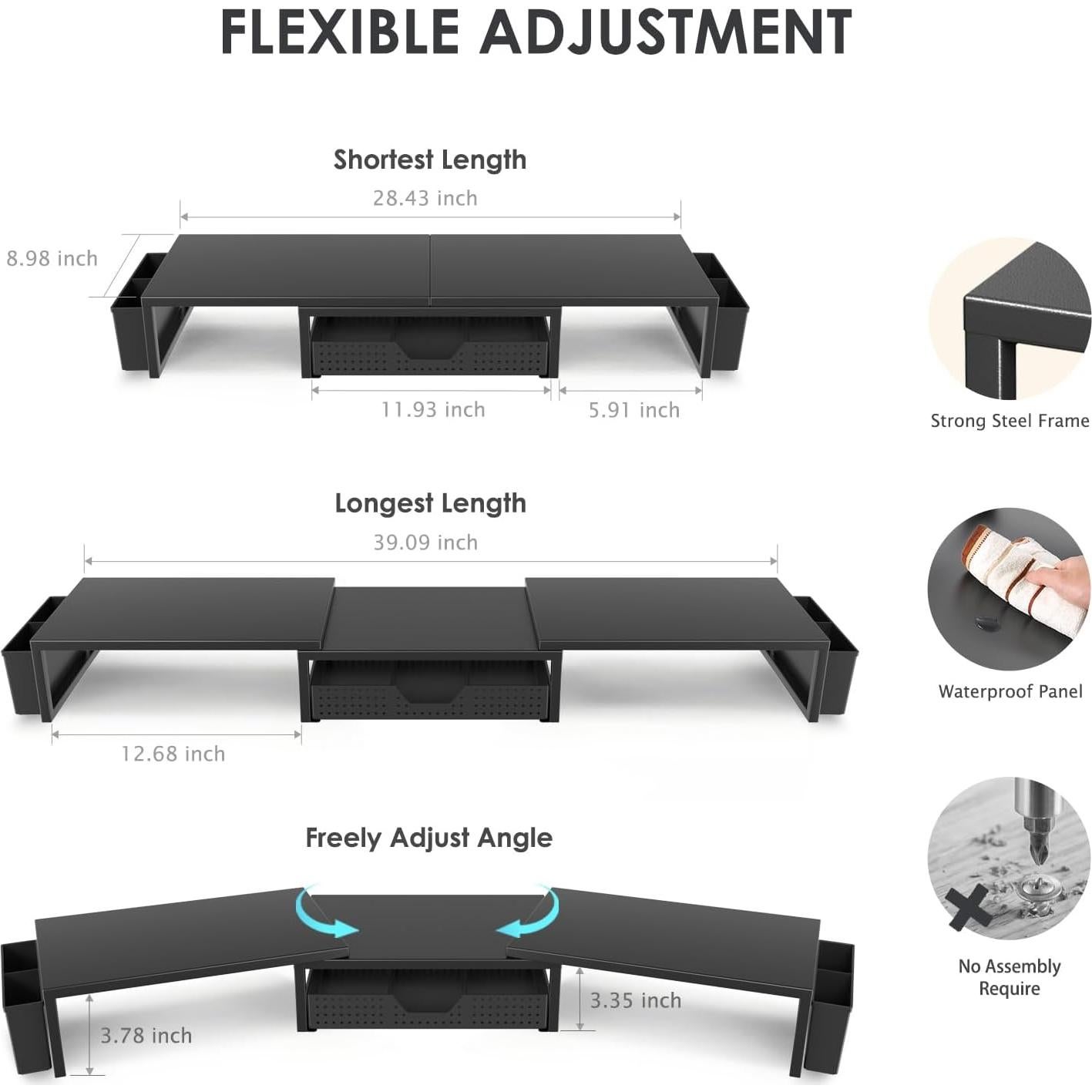 Soporte Elevador para Doble Monitor OPNICE con Cajón Negro