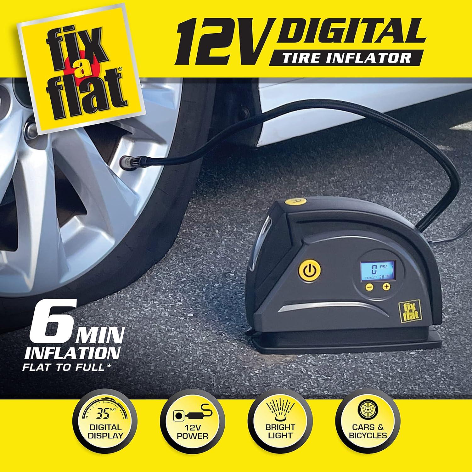 Inflador de Neumáticos Fix-a-Flat S40074, Compresor 12V Digital