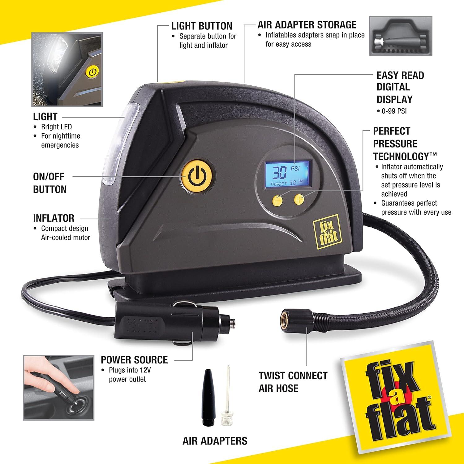 Inflador de Neumáticos Fix-a-Flat S40074, Compresor 12V Digital