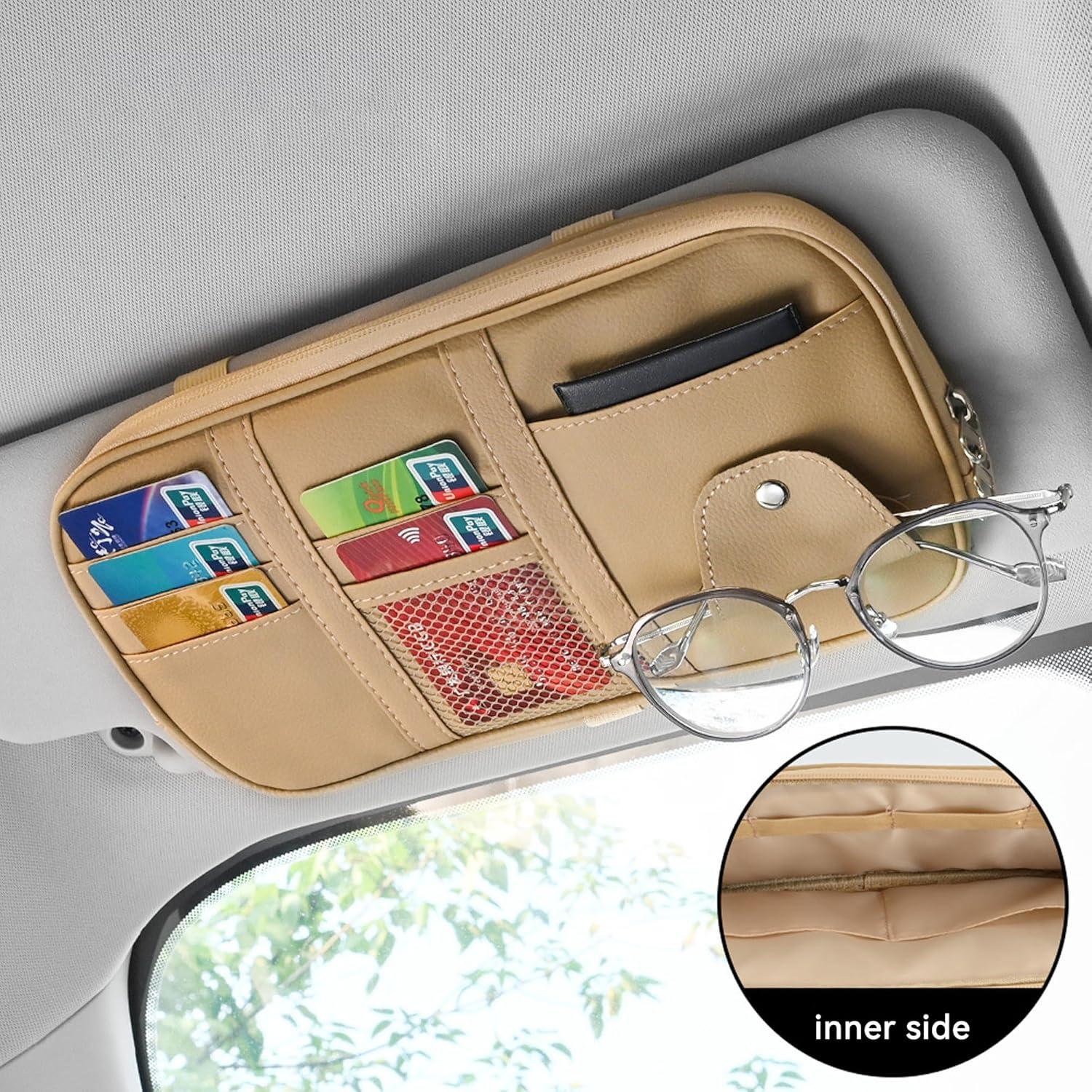 Organizador de Visera de Coche Honibaoto Beige con Múltiples Bolsillos