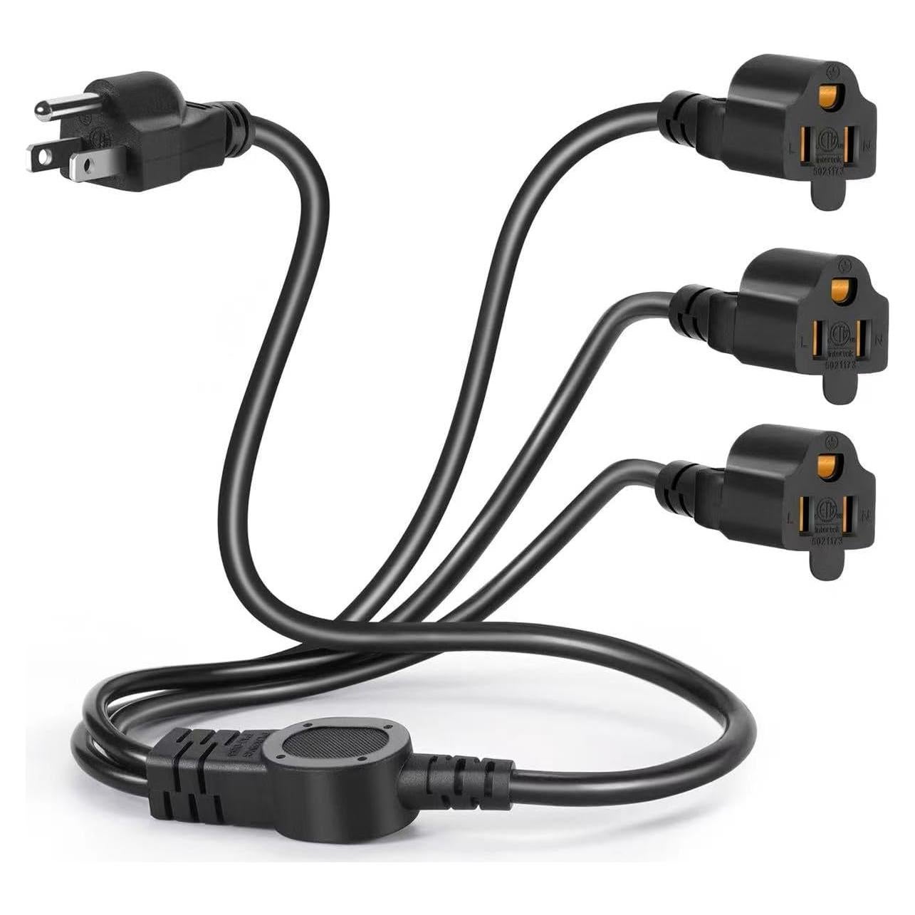 Divisor de Cable de Extensión 3 Salidas SJT 16AWG 1M Negro