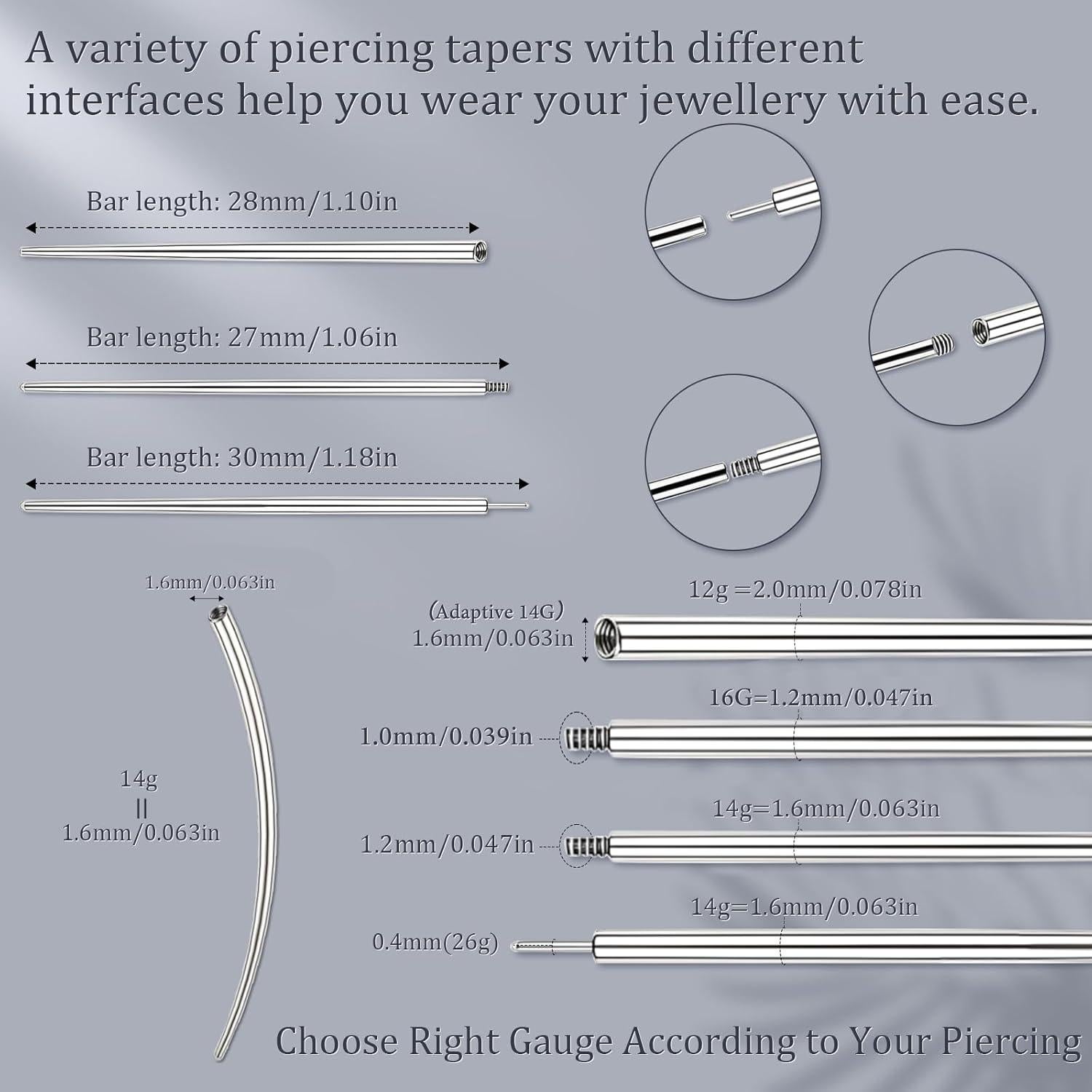 Kit de Piercing 14G Acero Inoxidable JOGOSEN - 5 Piezas