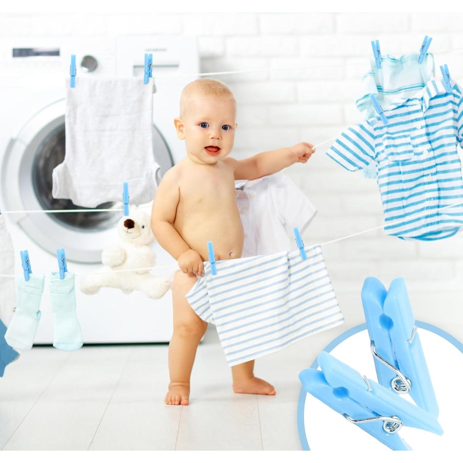 100 Pinzas de Plástico Azul Peoin para Baby Shower 3.56 cm