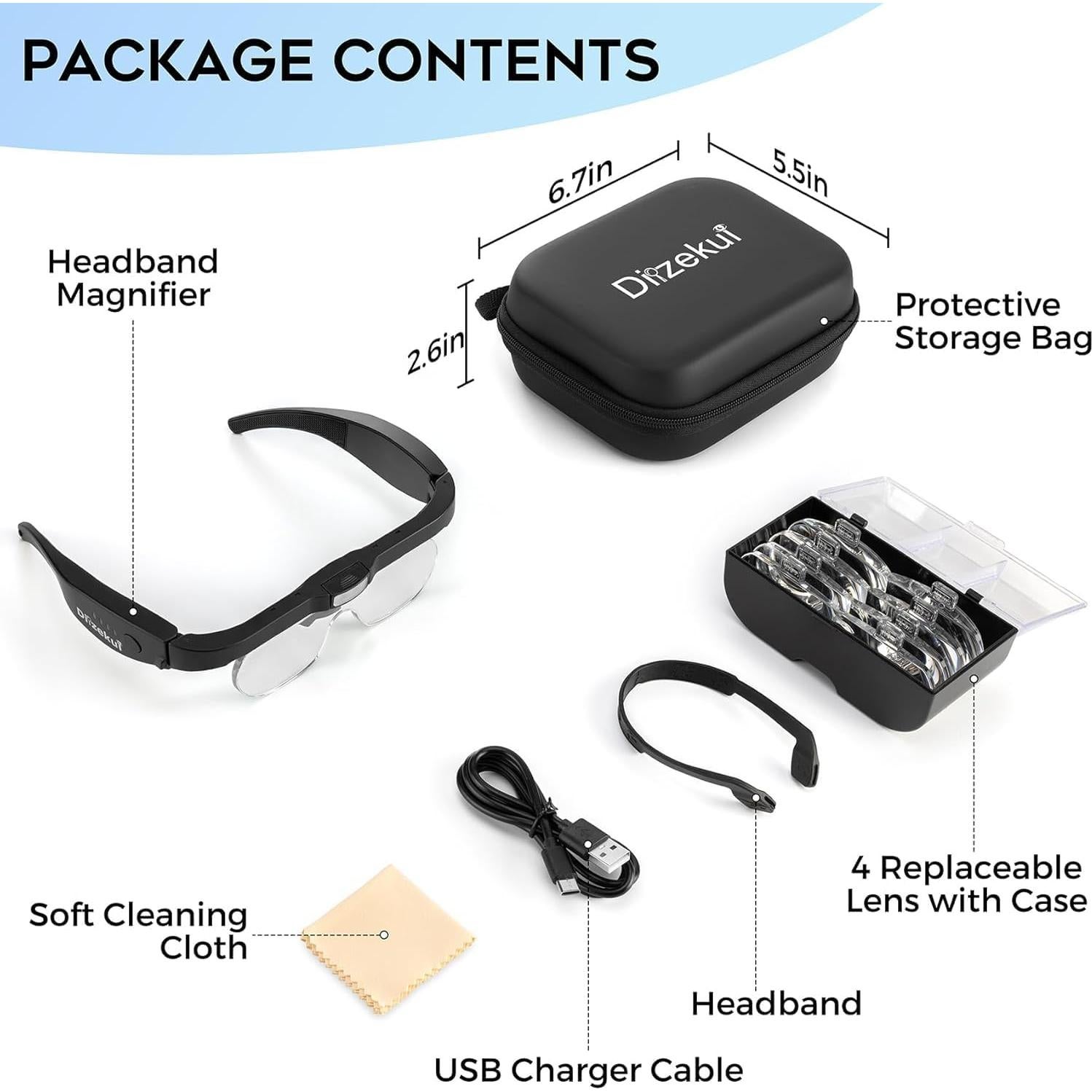 Lupa de Cabeza con Luz Dilzekui 1.5X-5X Recargable