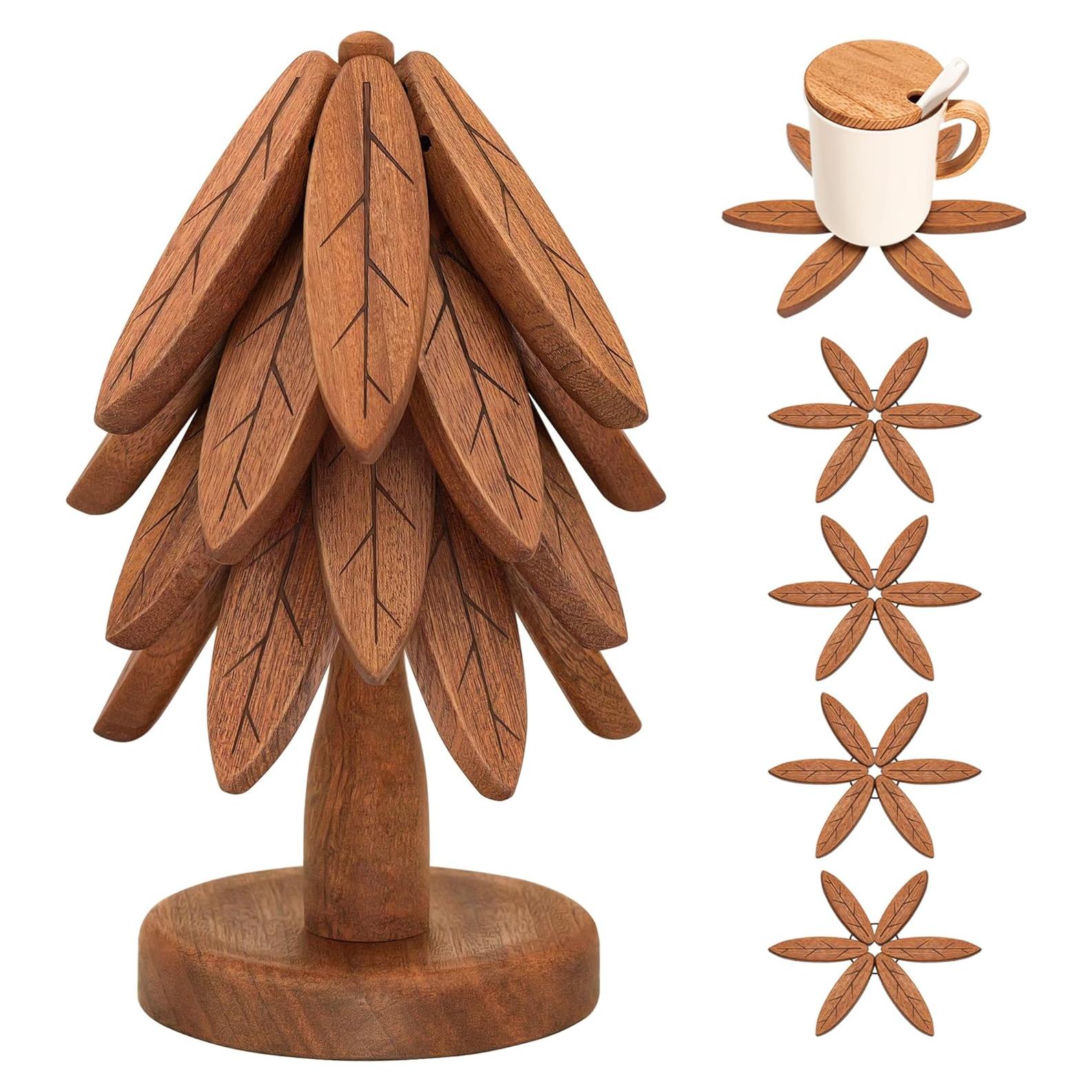 Trivetes de Madera LIFETOWE en Forma de Árbol - Juego de 4