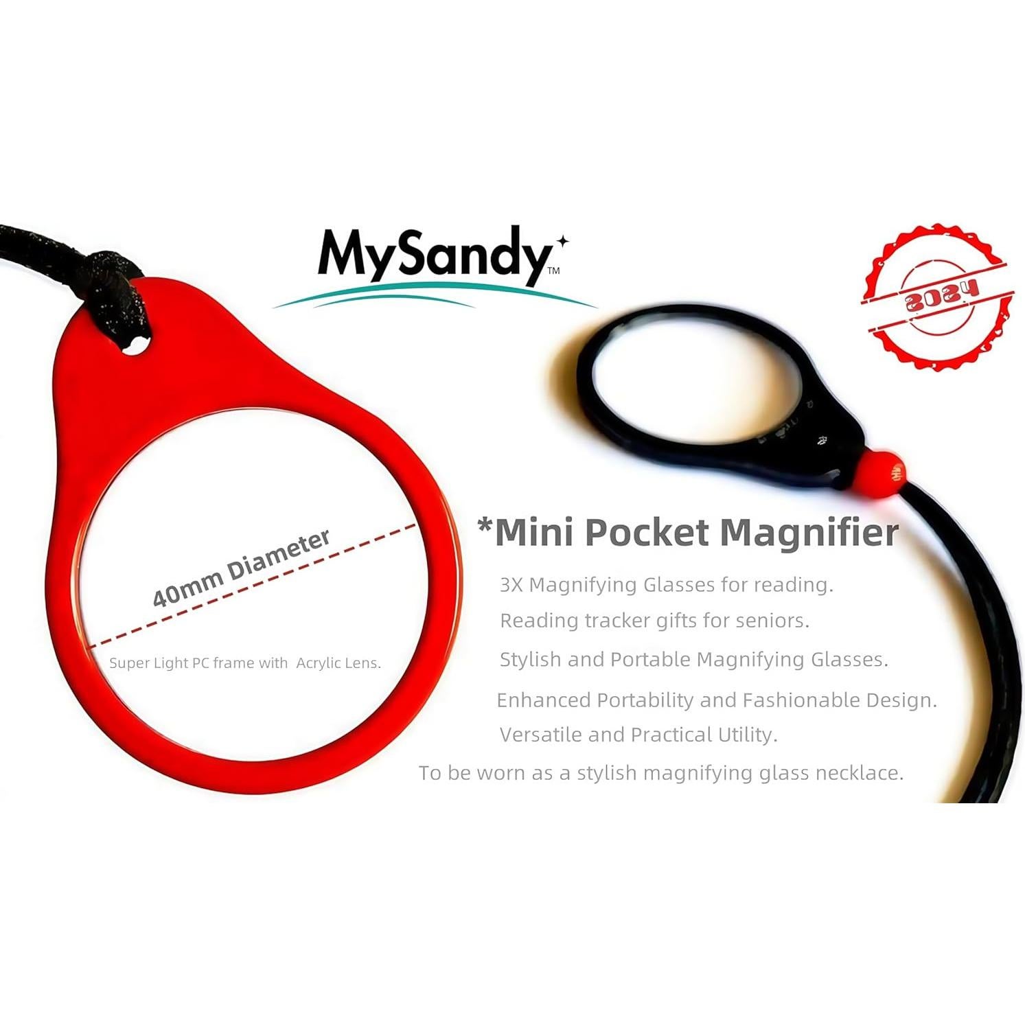 Lupa Portátil 3X MYSANDY con Correa de Cuero - Negro