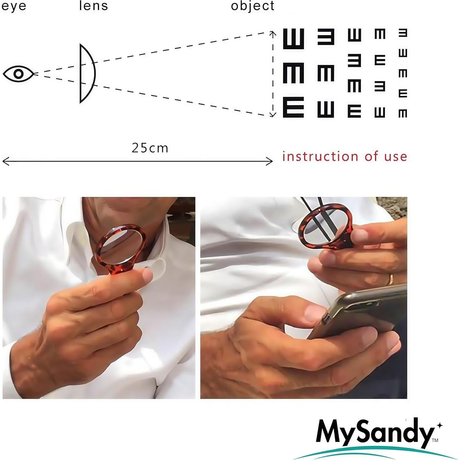 Lupa Portátil 3X MYSANDY con Correa de Cuero - Negro
