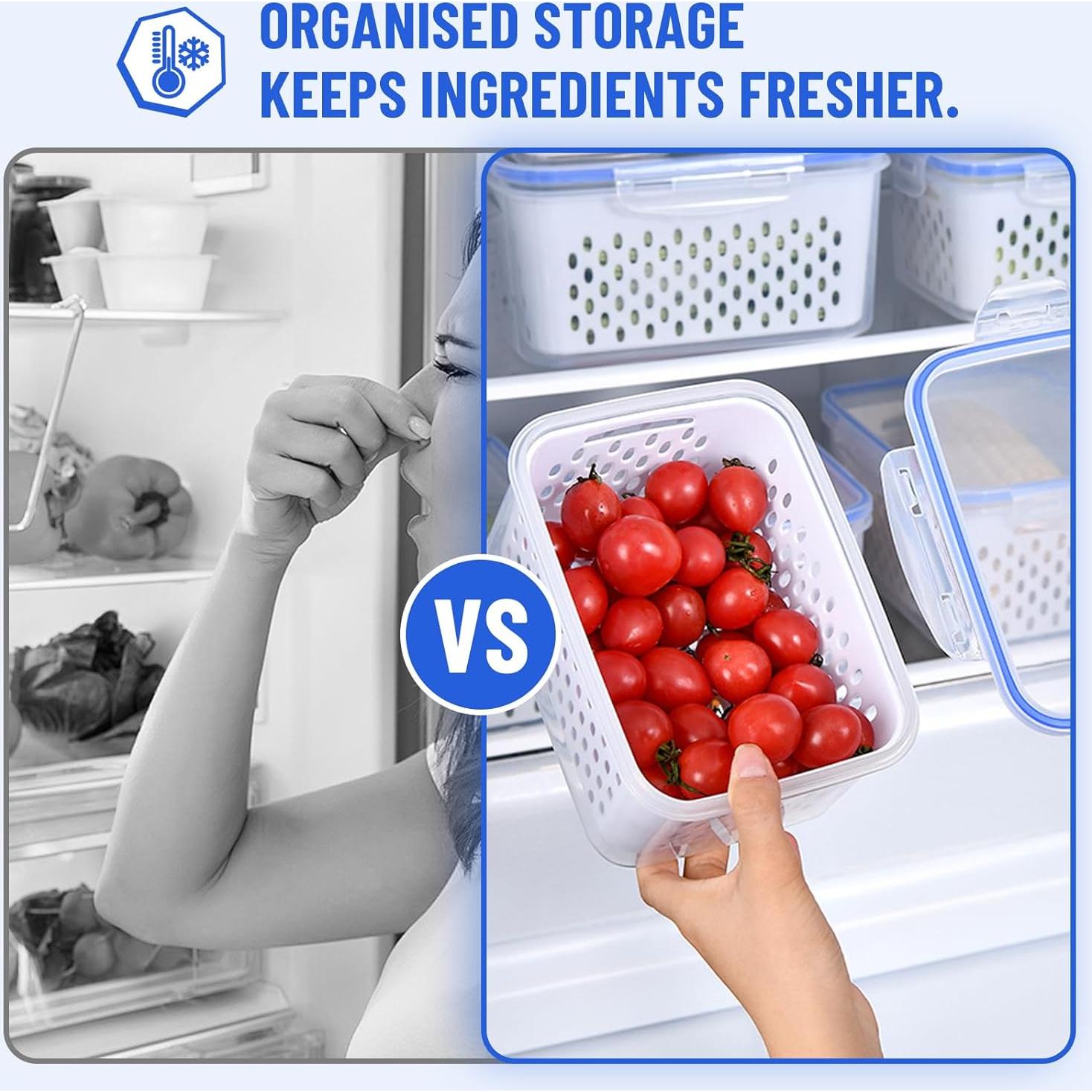 Contenedores de Almacenamiento para Frutas y Verduras DharBnt - 3 Piezas 850ml a 1750ml