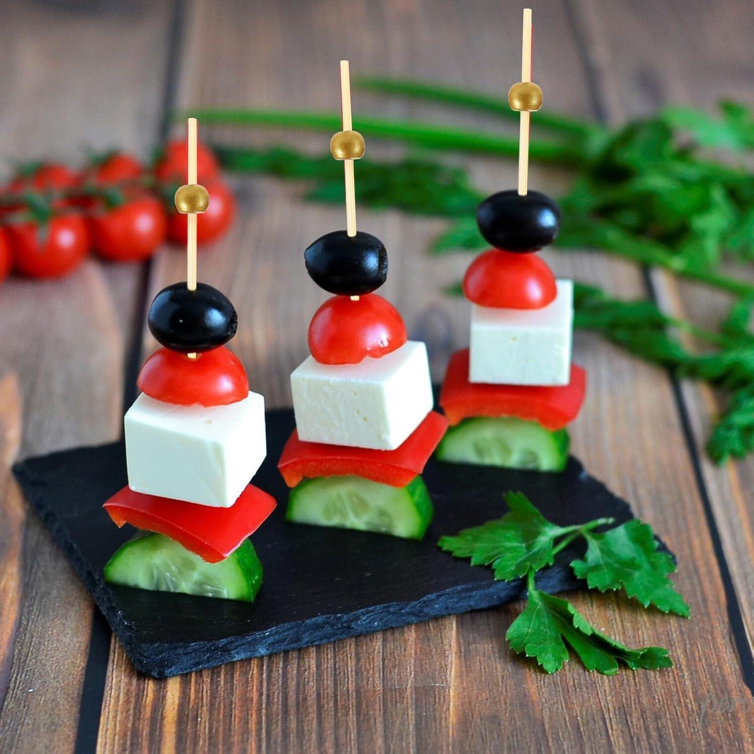 200 Palillos de Cóctel de Bambú Natural 12 cm Dorado