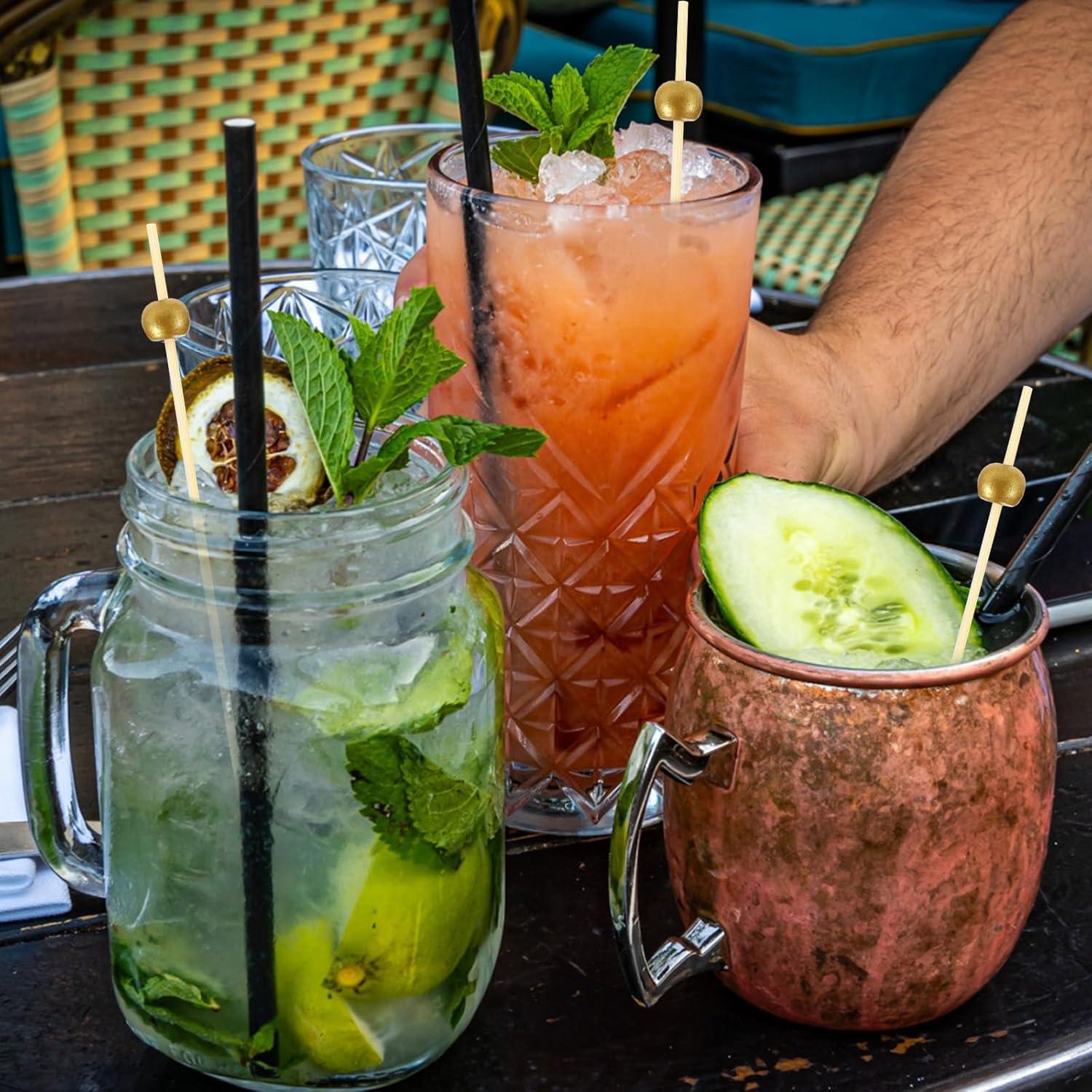 200 Palillos de Cóctel de Bambú Natural 12 cm Dorado