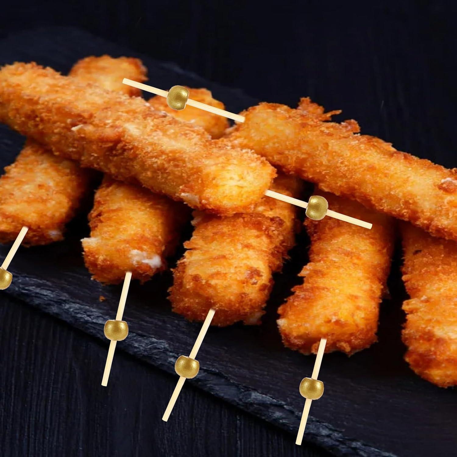 200 Palillos de Cóctel de Bambú Natural 12 cm Dorado