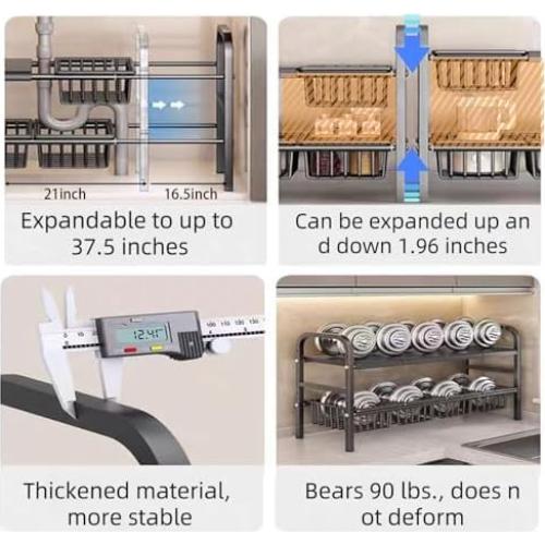 Estante Metálico Expandible Fliqor FL-02, 2 Niveles, Negro