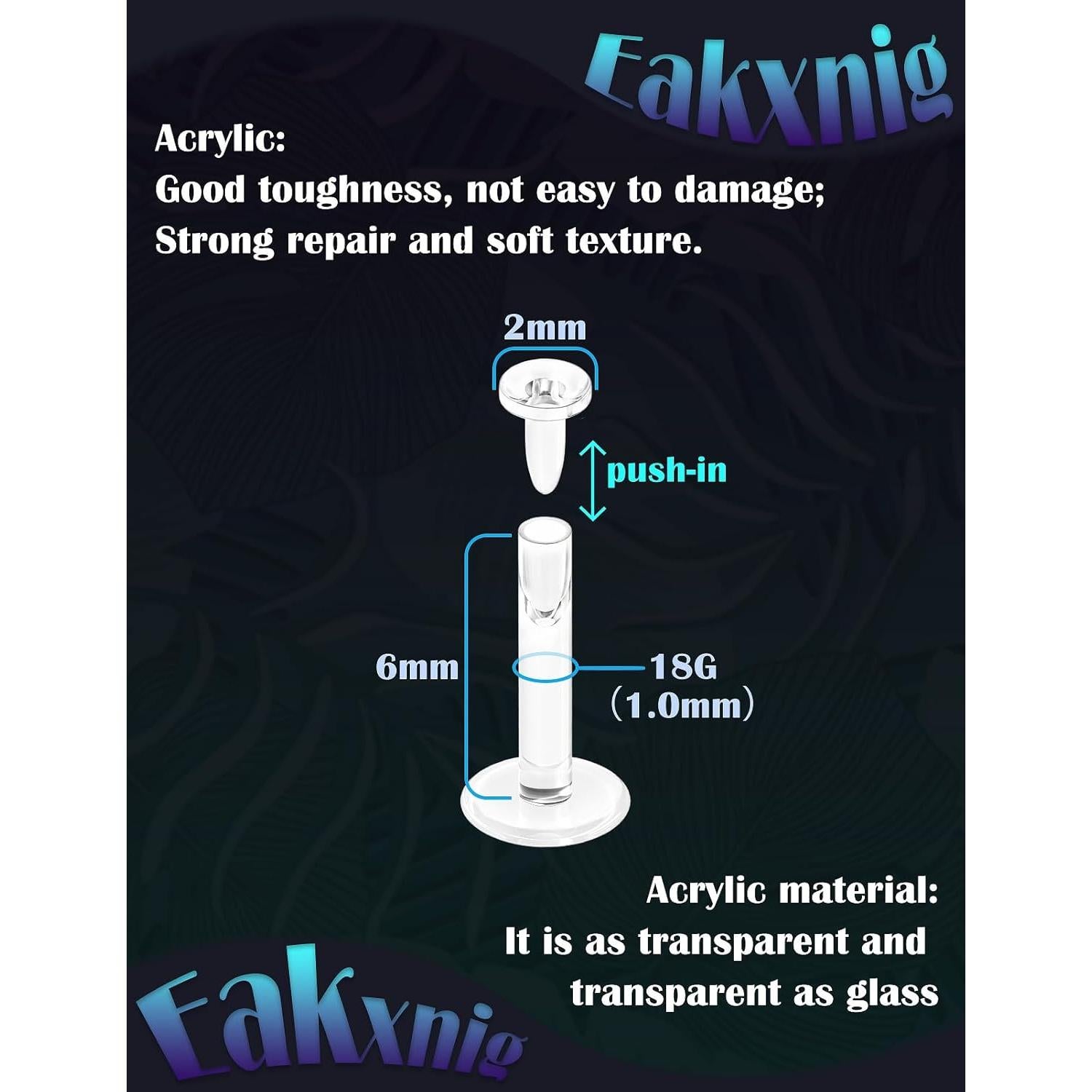 Pendientes de perforación claros Eakxnig 18G 6mm para deportes