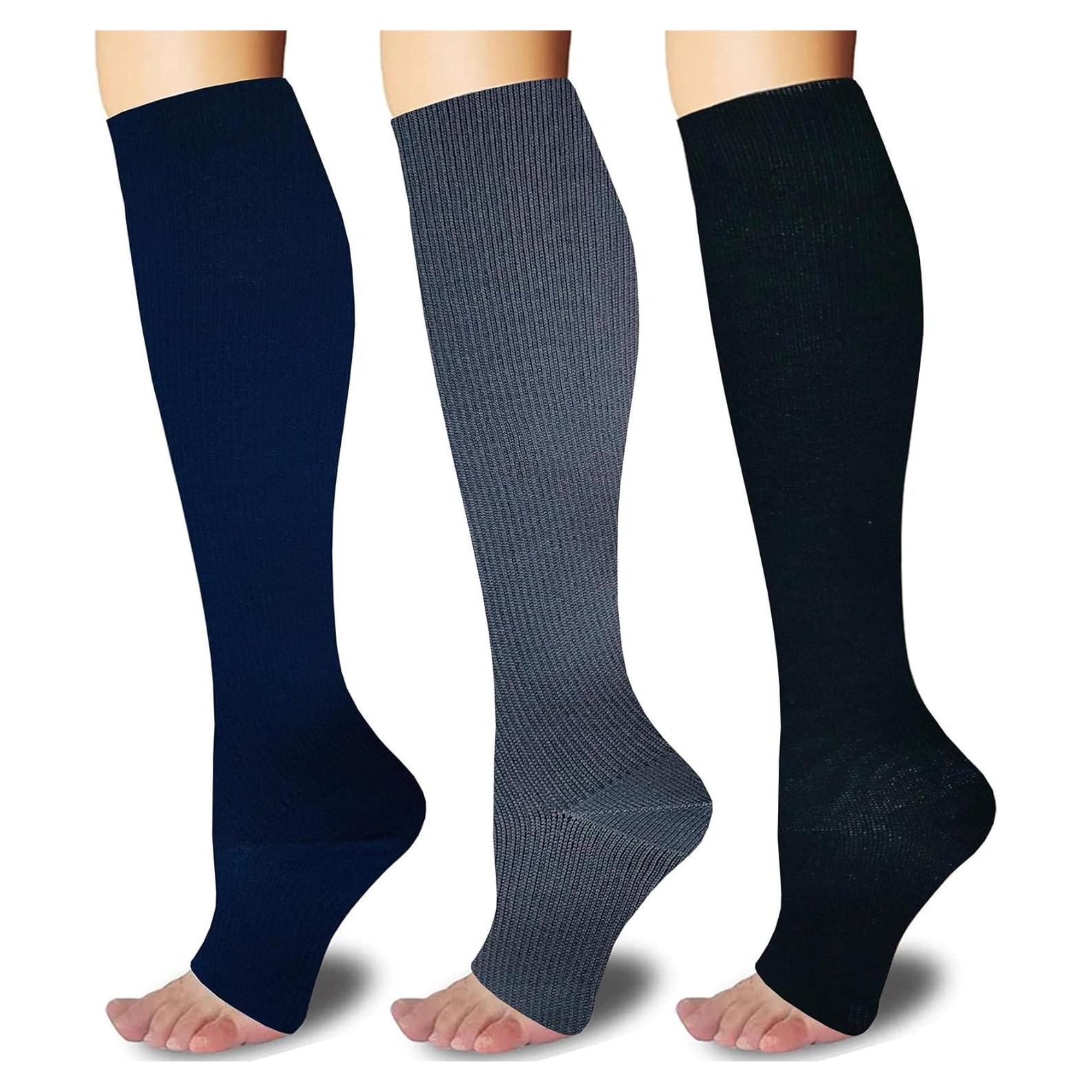 3 Pares Calcetines de Compresión Abiertos SHUTELI 15-20mmHg S/M