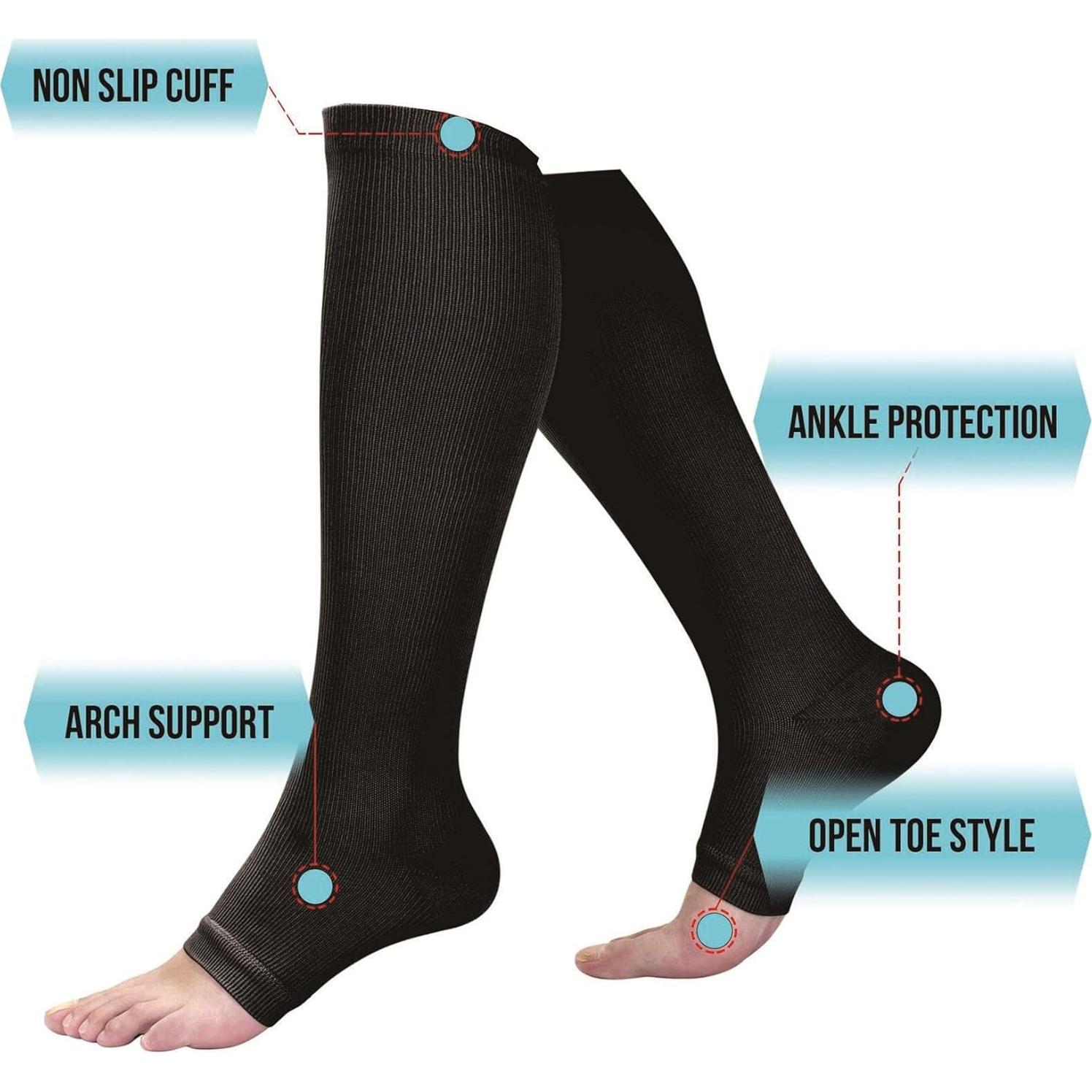 3 Pares Calcetines de Compresión Abiertos SHUTELI 15-20mmHg S/M