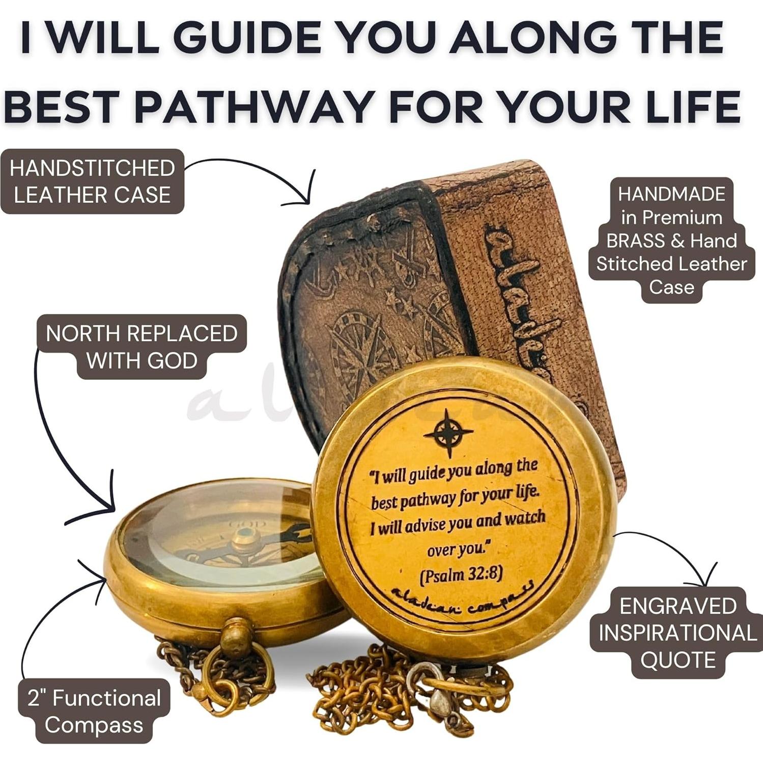 Brújula de Latón Antiguo ALADEAN Camino Divino 5.08 cm