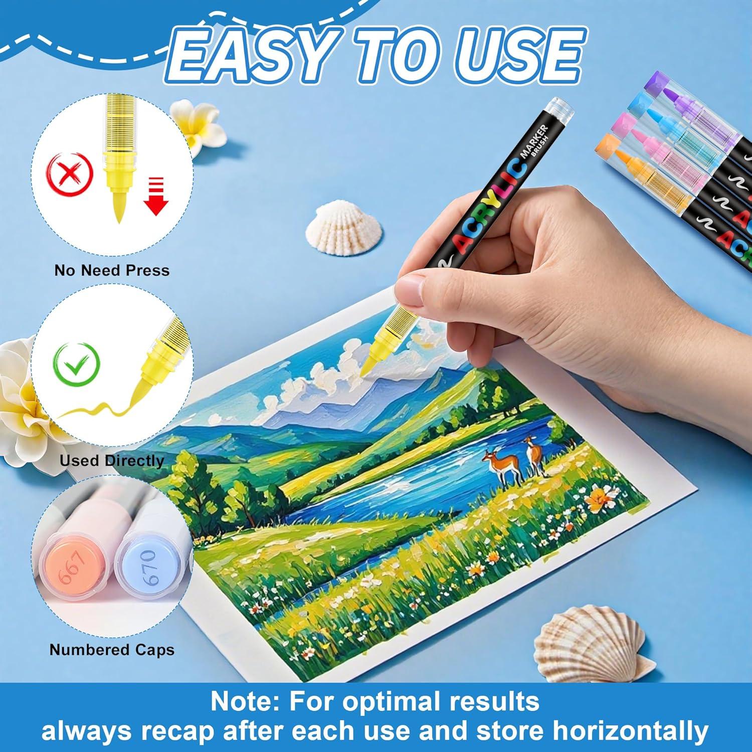 Marcadores de Pintura Acrílica Guangna, 12 Colores Vivos, Punta Pincel