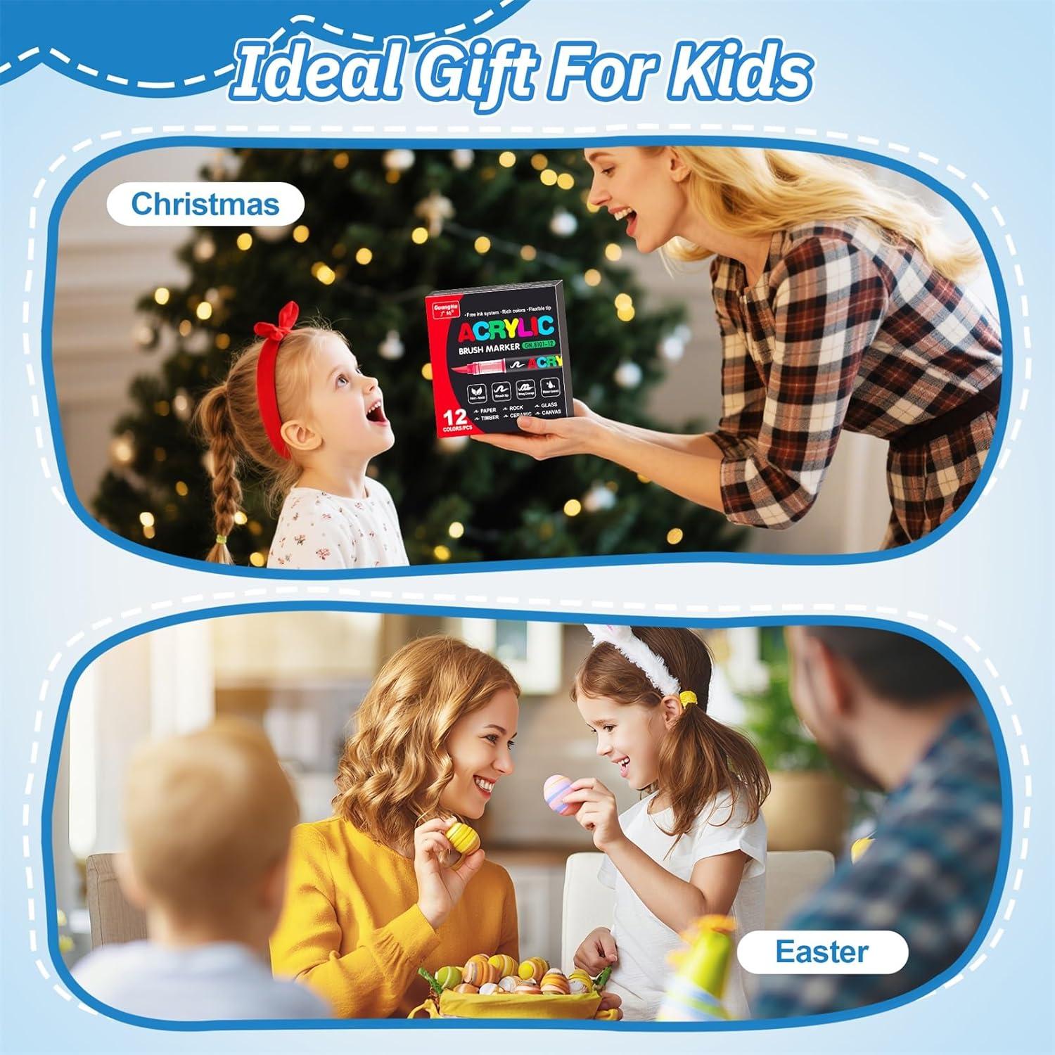 Marcadores de Pintura Acrílica Guangna, 12 Colores Vivos, Punta Pincel