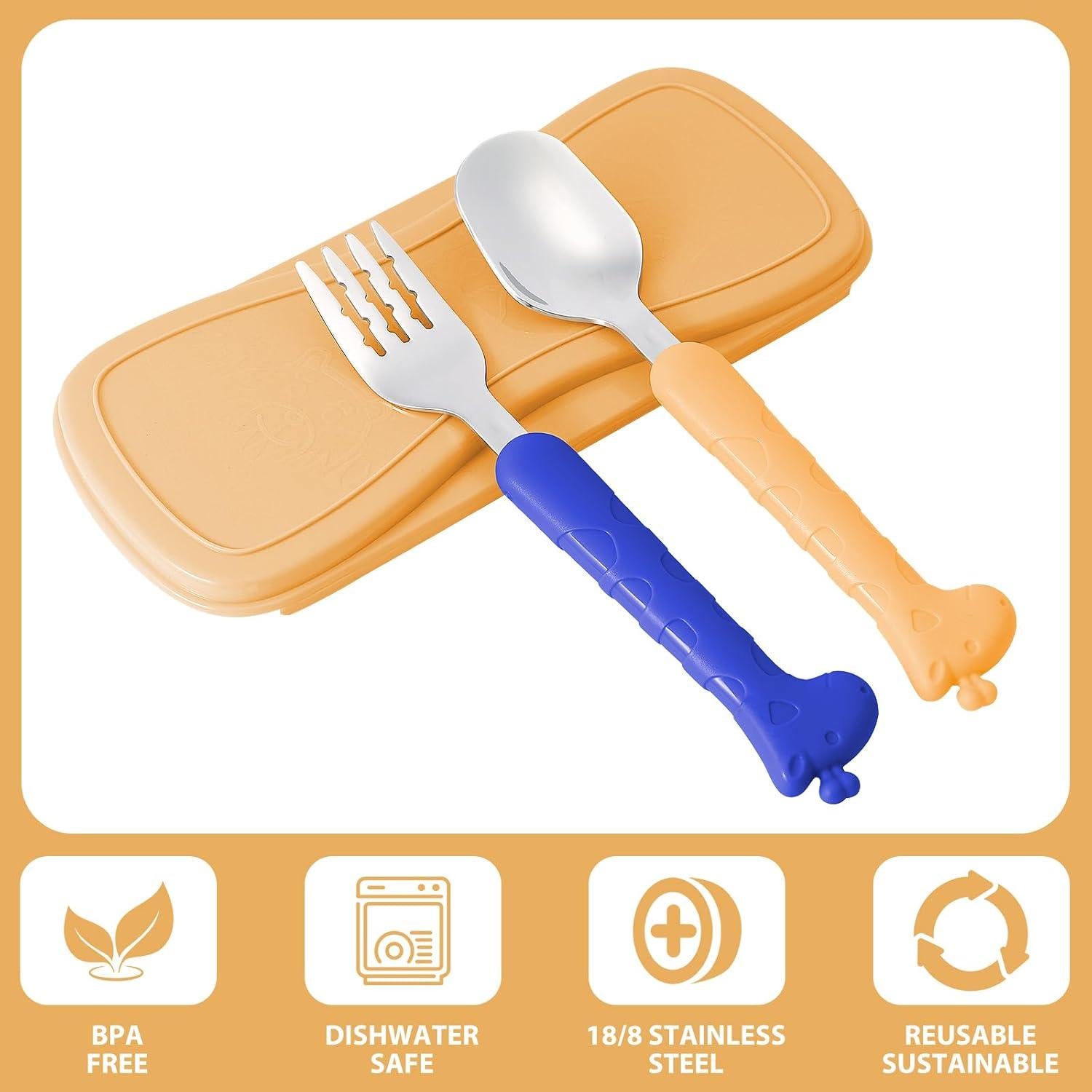 Juego de Utensilios para Niños Lohodo - Cuchara y Tenedor 18/8 Inoxidable