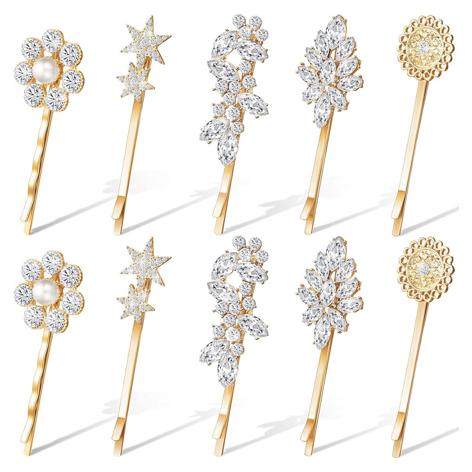 Horquillas Vintage Waydress 10 Pcs Oro con Rhinestone