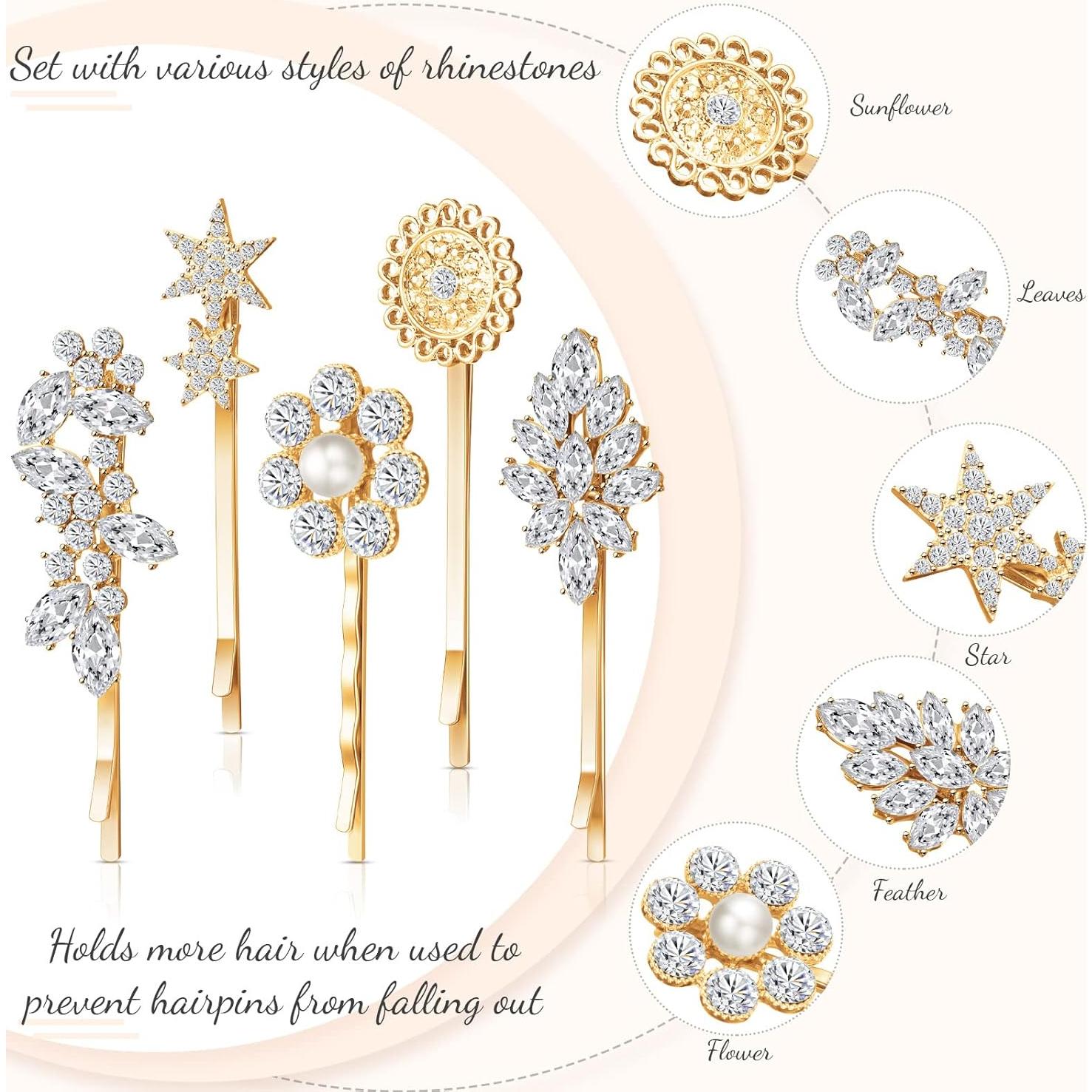 Horquillas Vintage Waydress 10 Pcs Oro con Rhinestone