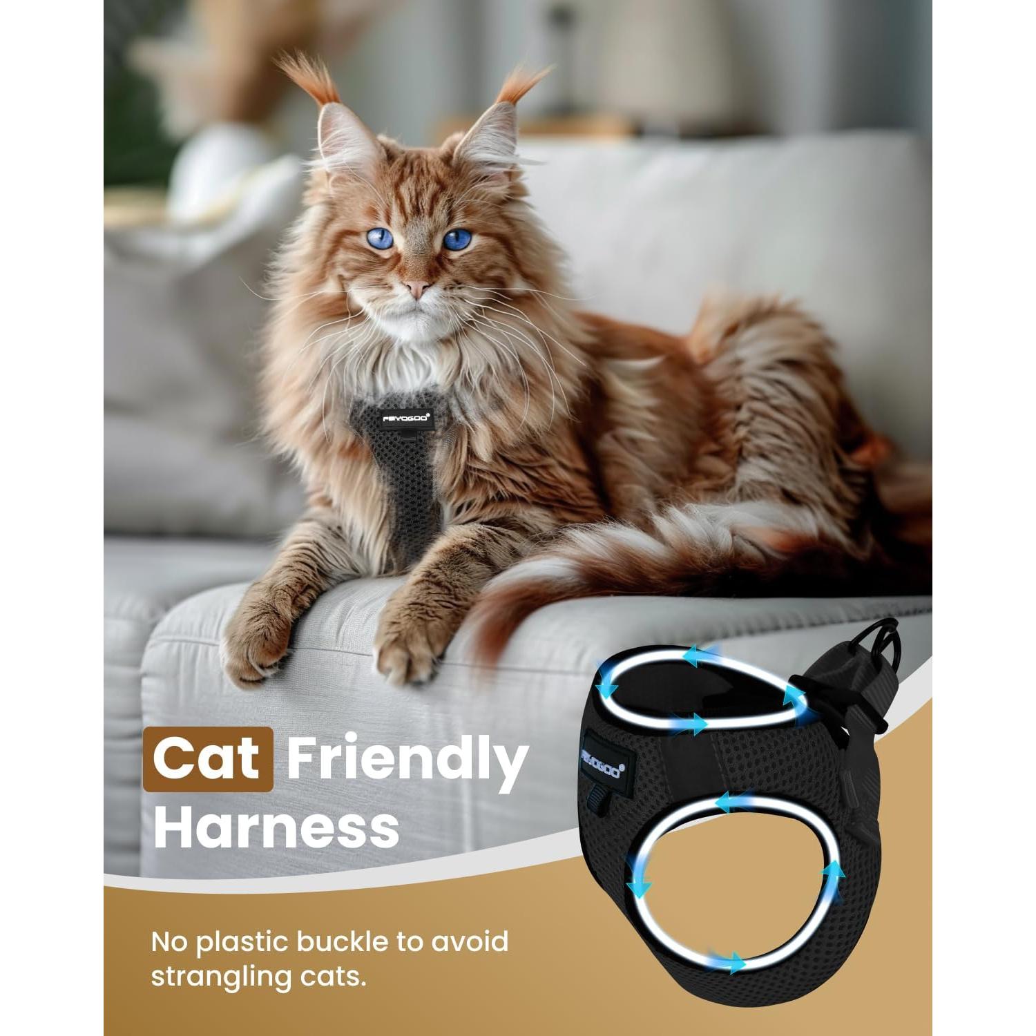 Arnés y Correa para Gato FAYOGOO Negro a Prueba de Escape