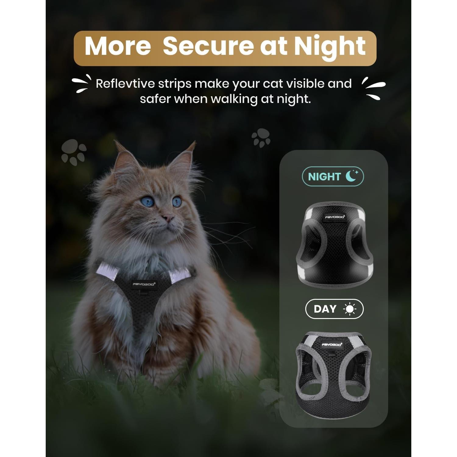 Arnés y Correa para Gato FAYOGOO Negro a Prueba de Escape
