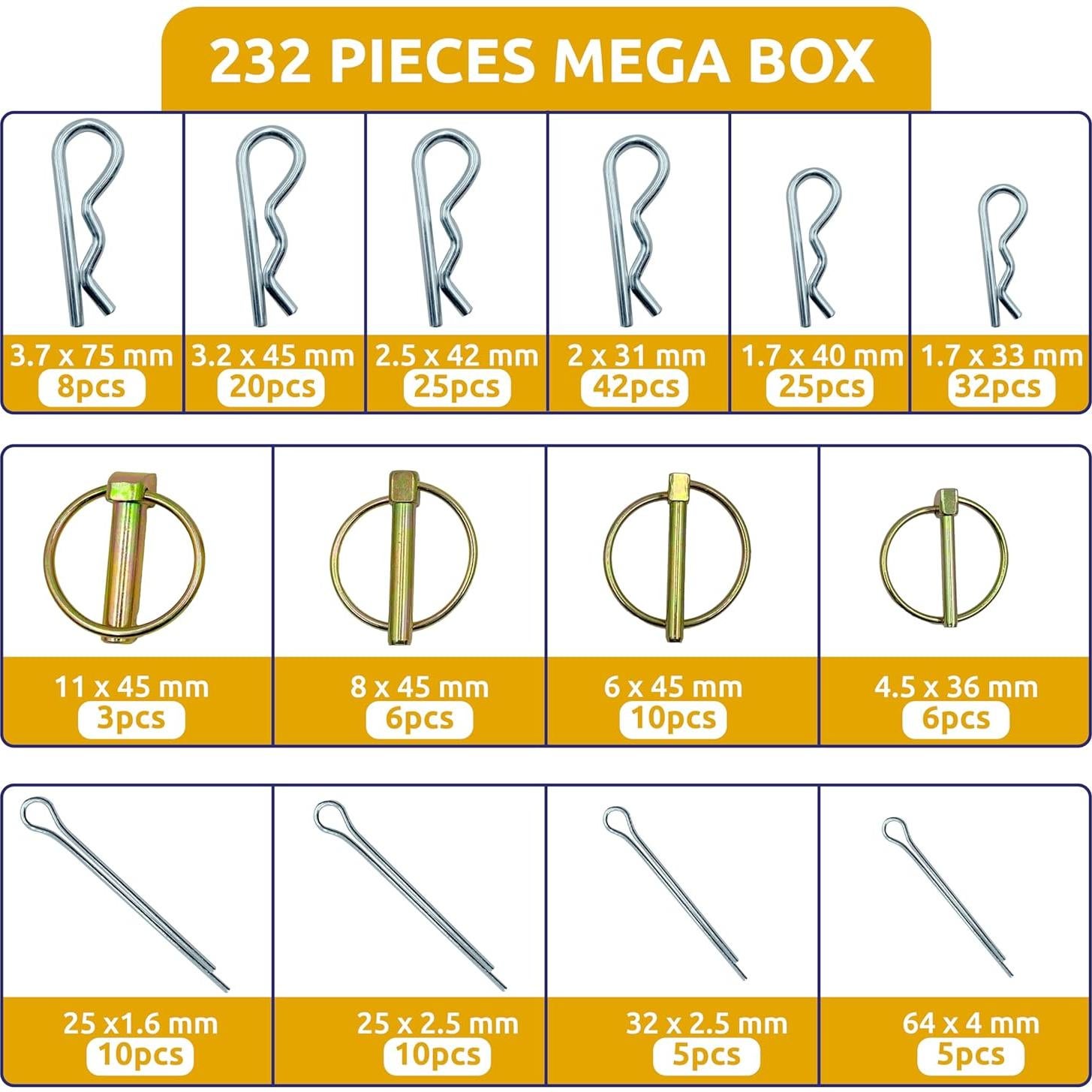 Kit de Pasadores y Clips para Remolque 232 Piezas PINAILER