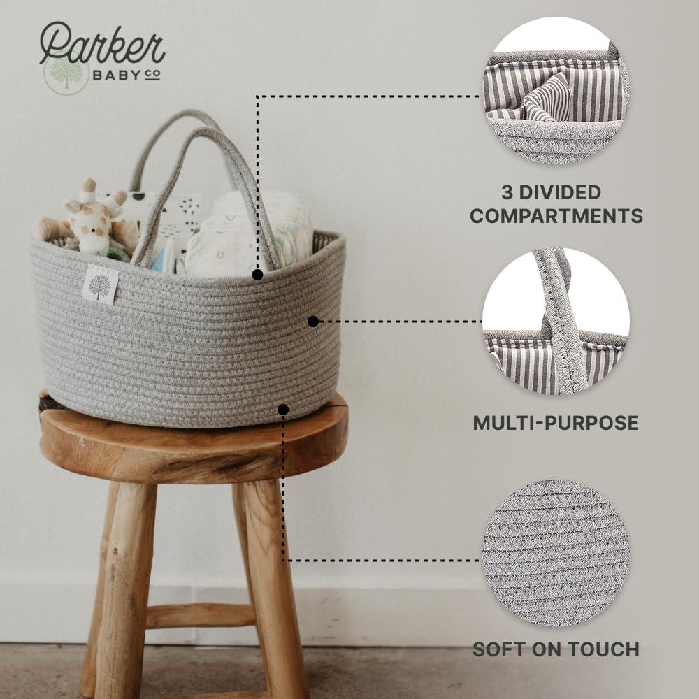 Organizador de Pañales Parker Baby Co. - Caddy de Algodón Gris