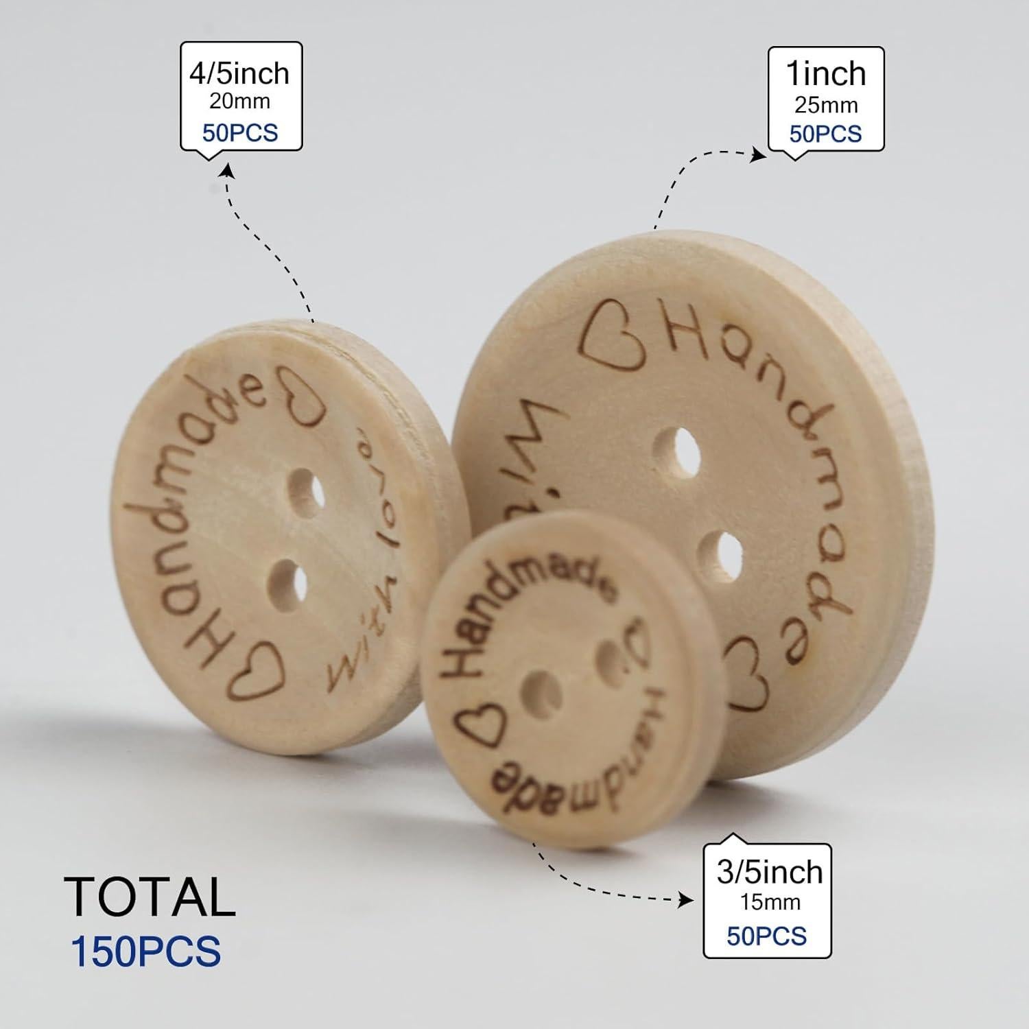 150 Botones de Madera Hechos a Mano MASONEE - Redondos 15-25mm