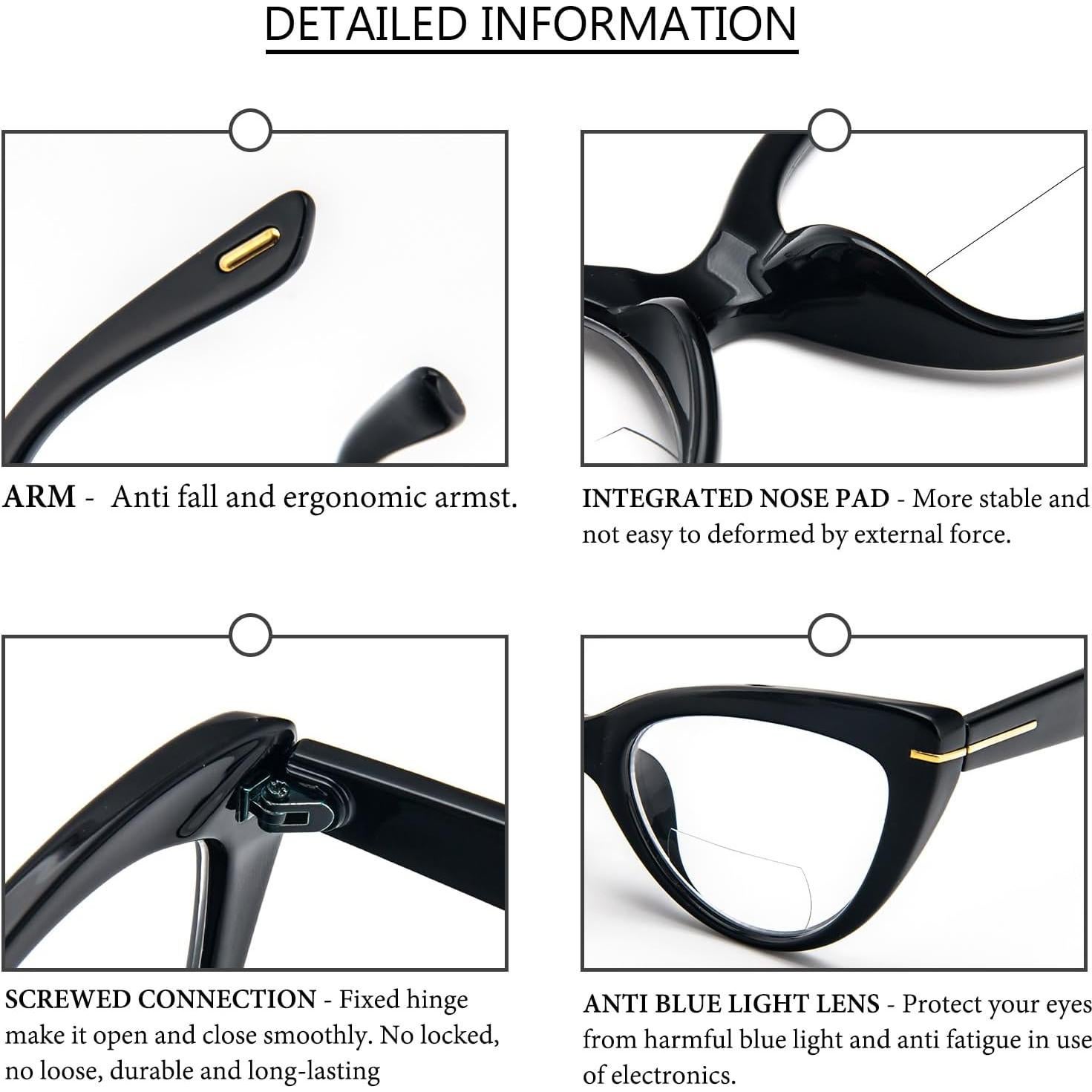 Gafas de Lectura Cat Eye MMOWW para Mujeres - Paquete de 3 Bifocales 1.0x