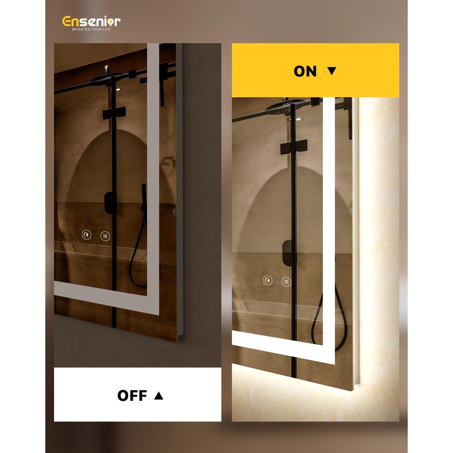 Espejo de Baño LED Ensenior 81x61cm con Luz Frontal y Trasera