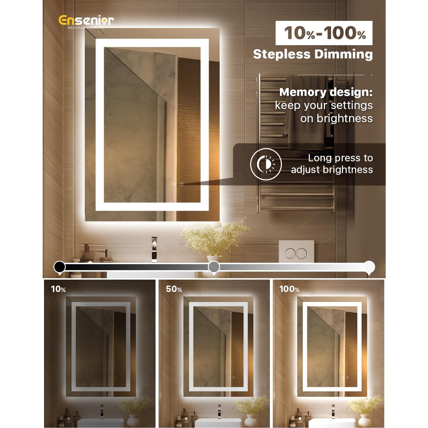 Espejo de Baño LED Ensenior 81x61cm con Luz Frontal y Trasera