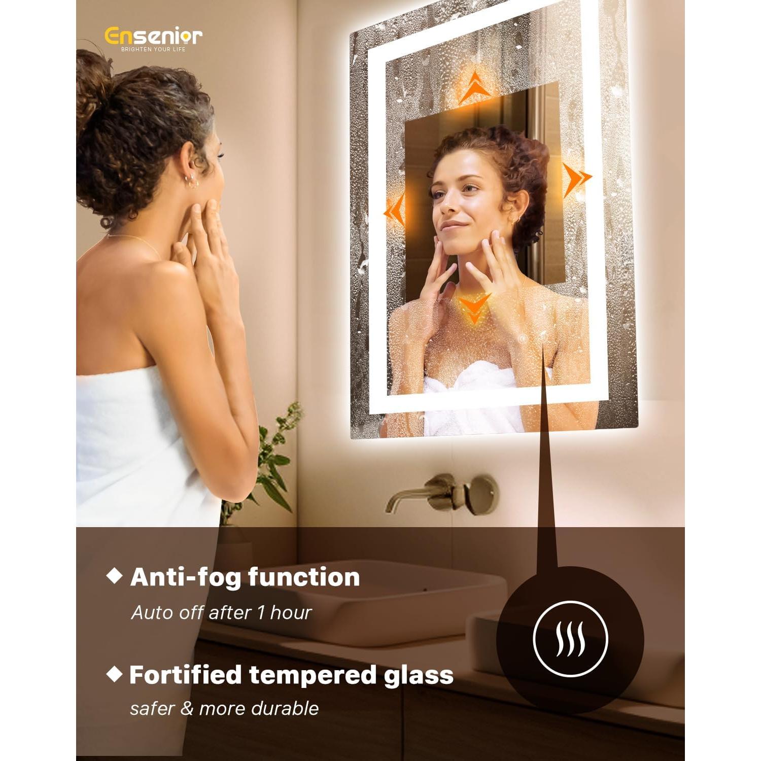 Espejo de Baño LED Ensenior 81x61cm con Luz Frontal y Trasera