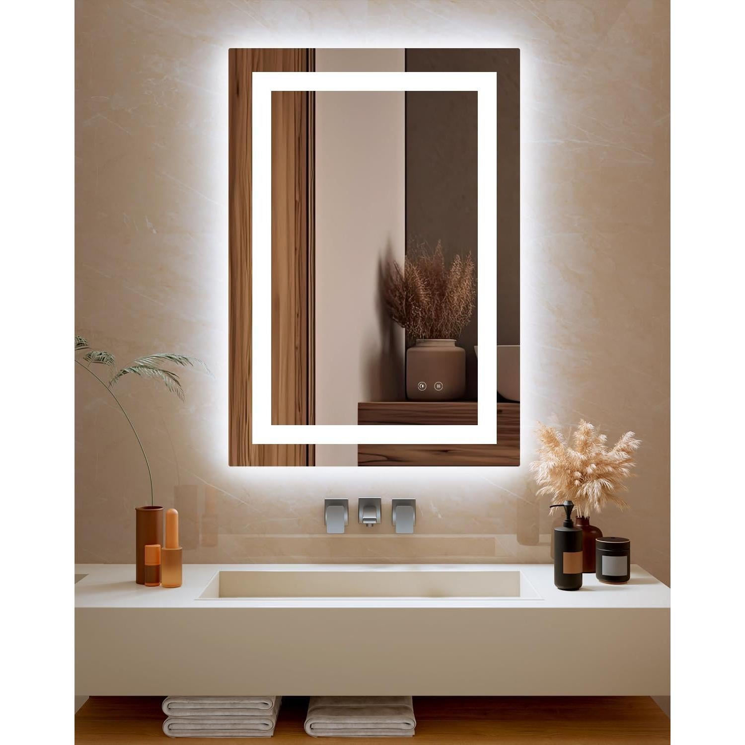 Espejo de Baño LED Ensenior 81x61cm con Luz Frontal y Trasera